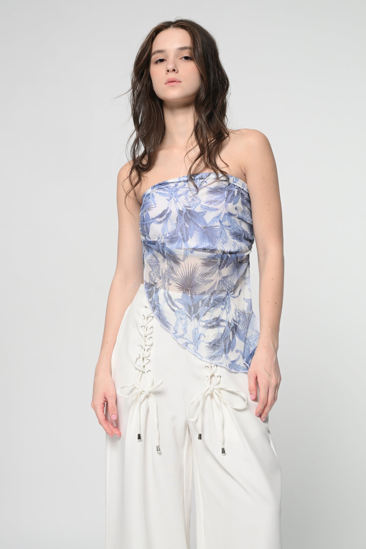 Blue Printed High Low Tube Top