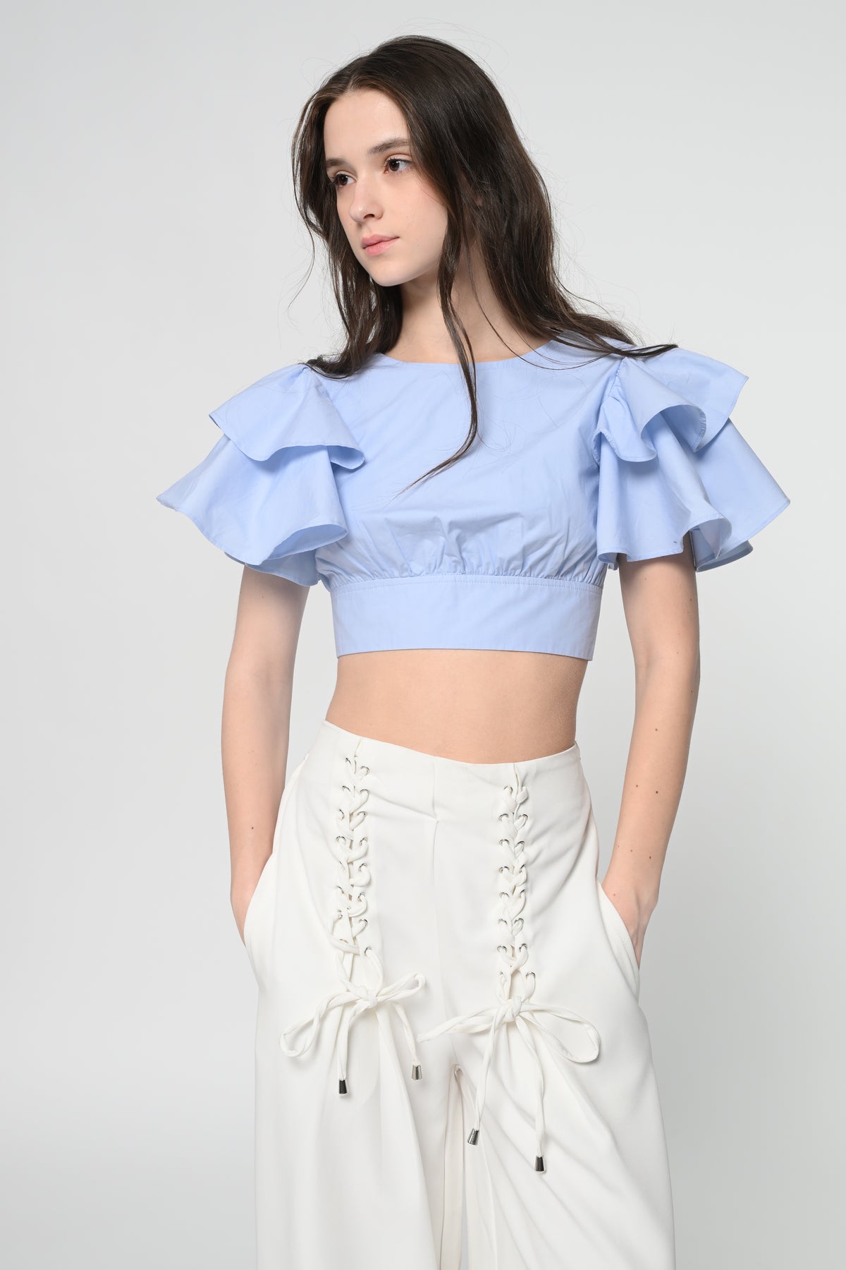 Blue Back Cut Out Cotton Top