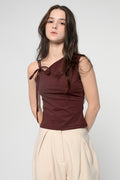Brown One Shoulder Tie Top