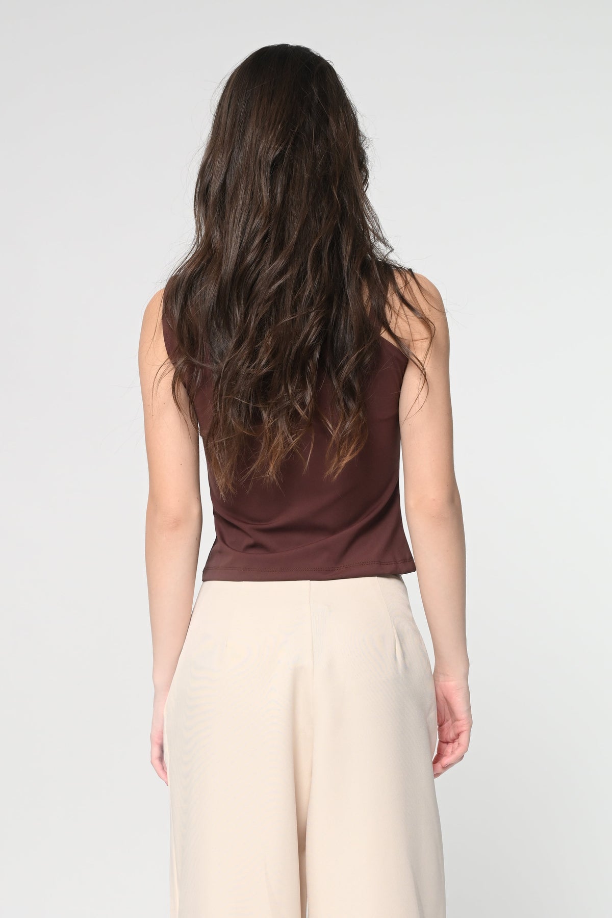 Brown One Shoulder Tie Top
