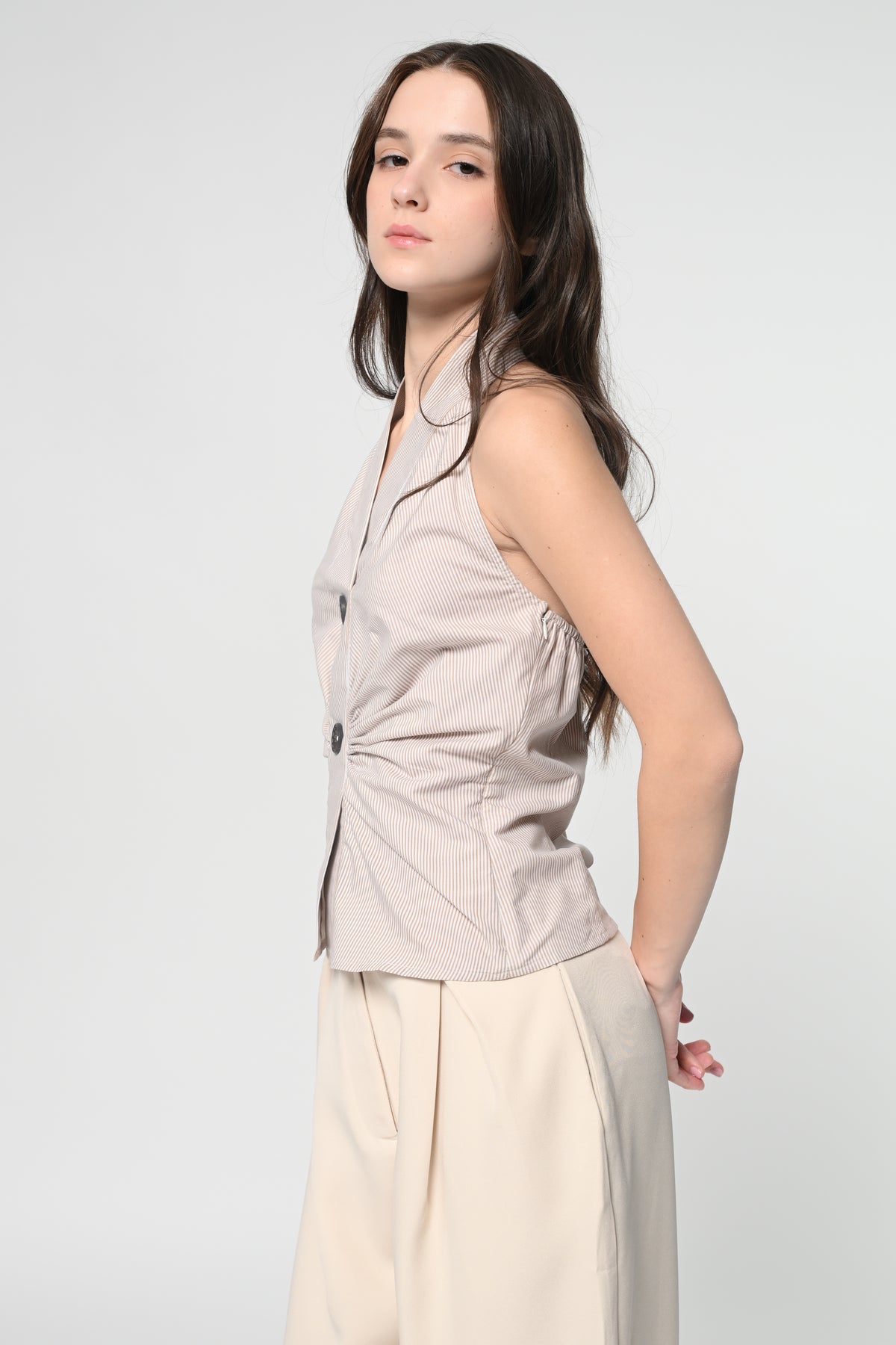 Nude Pinstripe Halter Neck Top