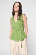 Green Buckel Peplum Top