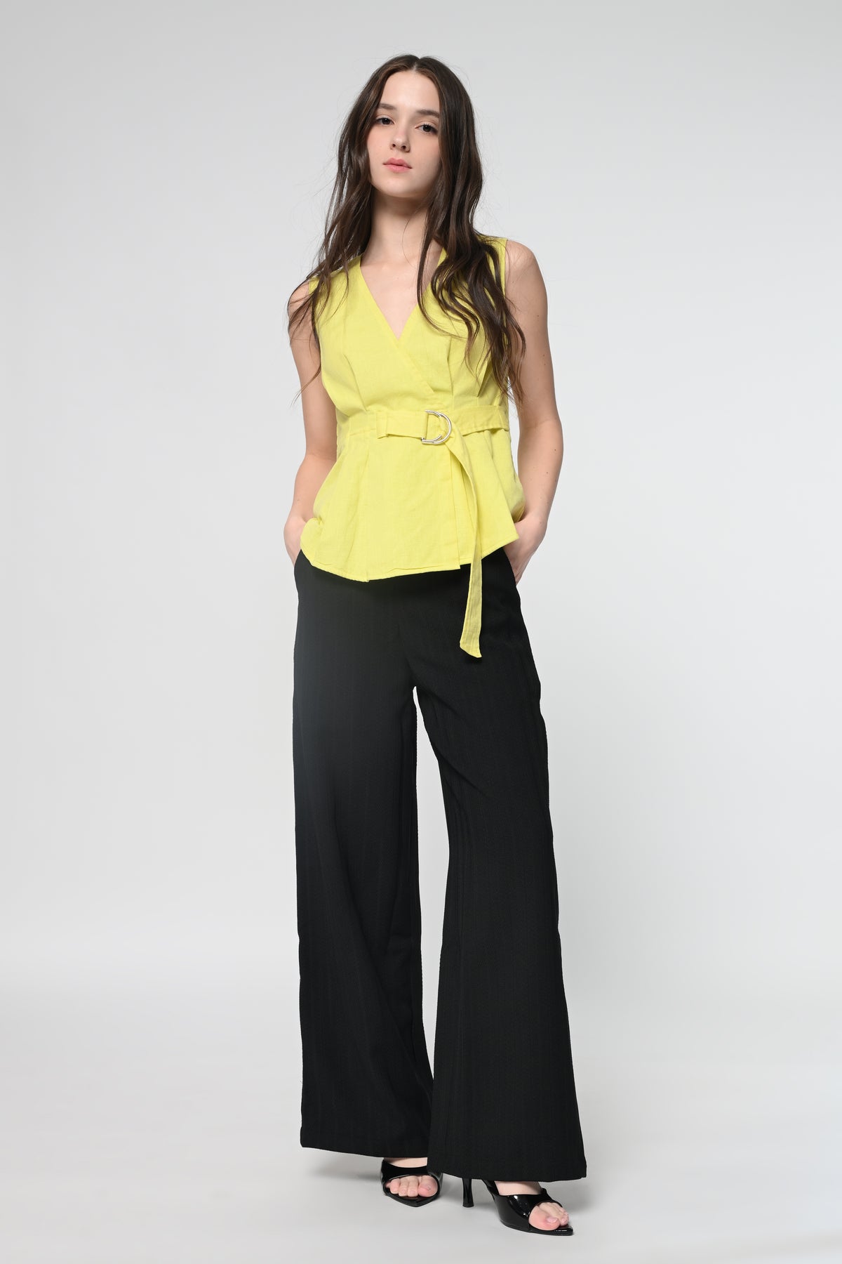 Yellow Buckel Peplum Top