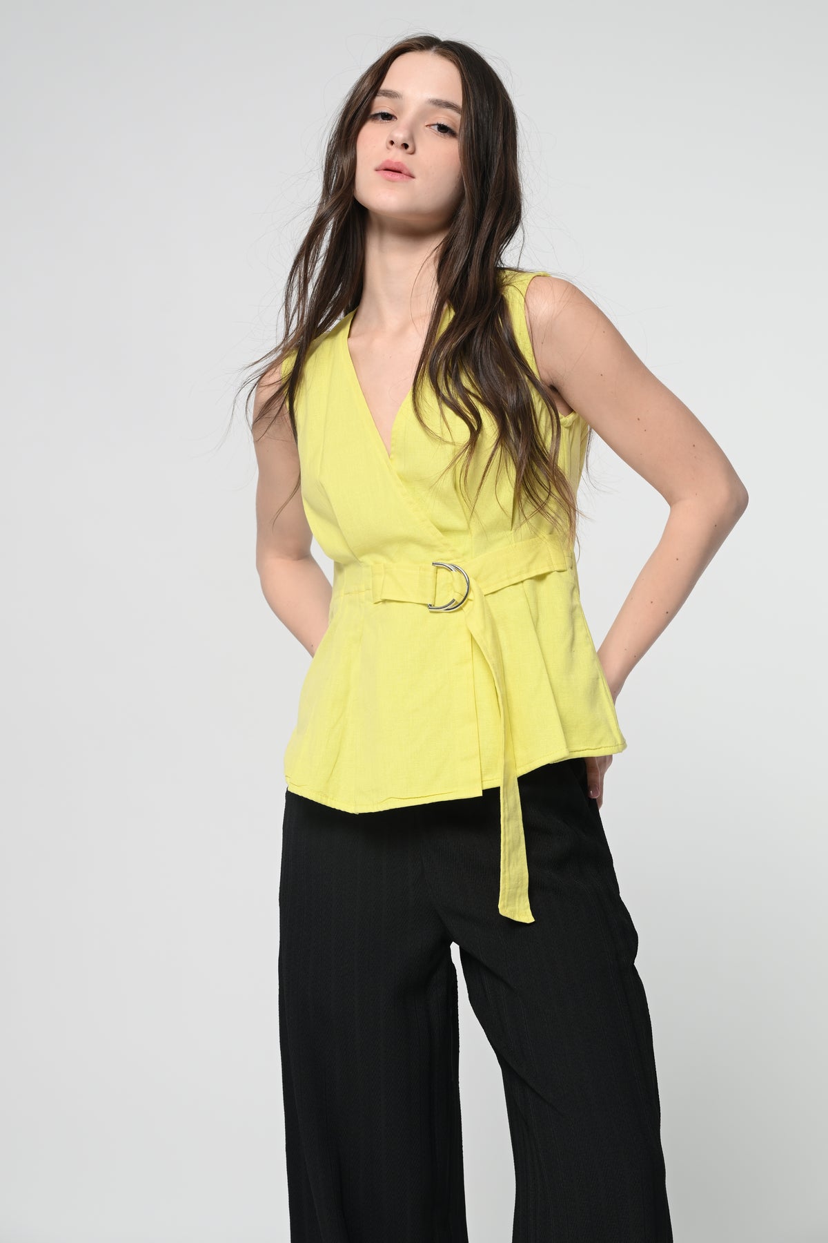Yellow Buckel Peplum Top