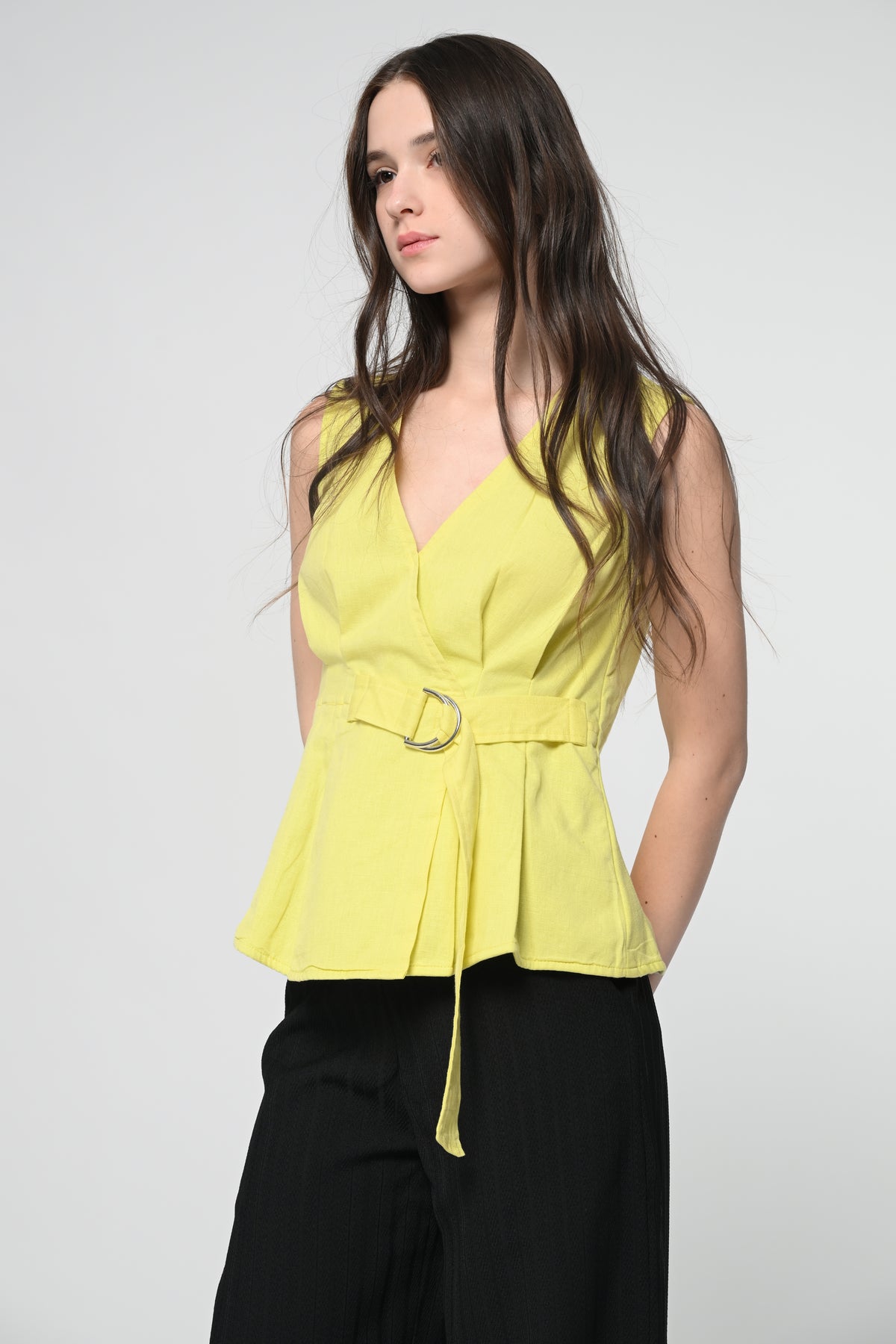 Yellow Buckel Peplum Top