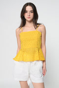 Yellow Schiffli Peplum Top