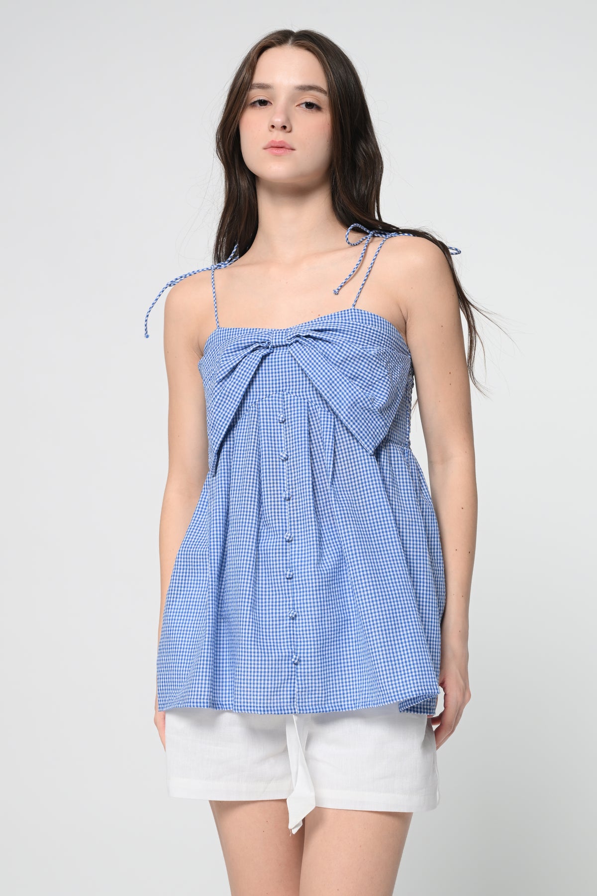 Blue Check Bow Top