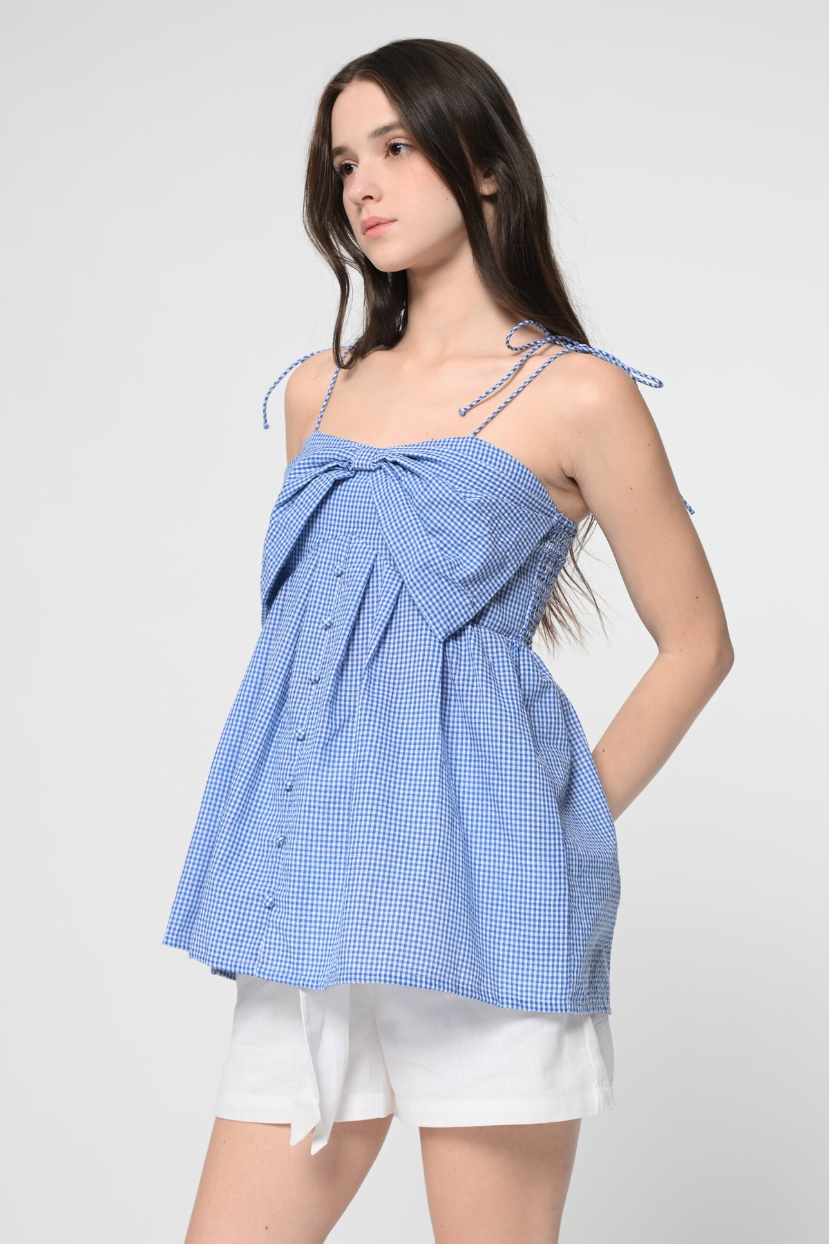 Blue Check Bow Top