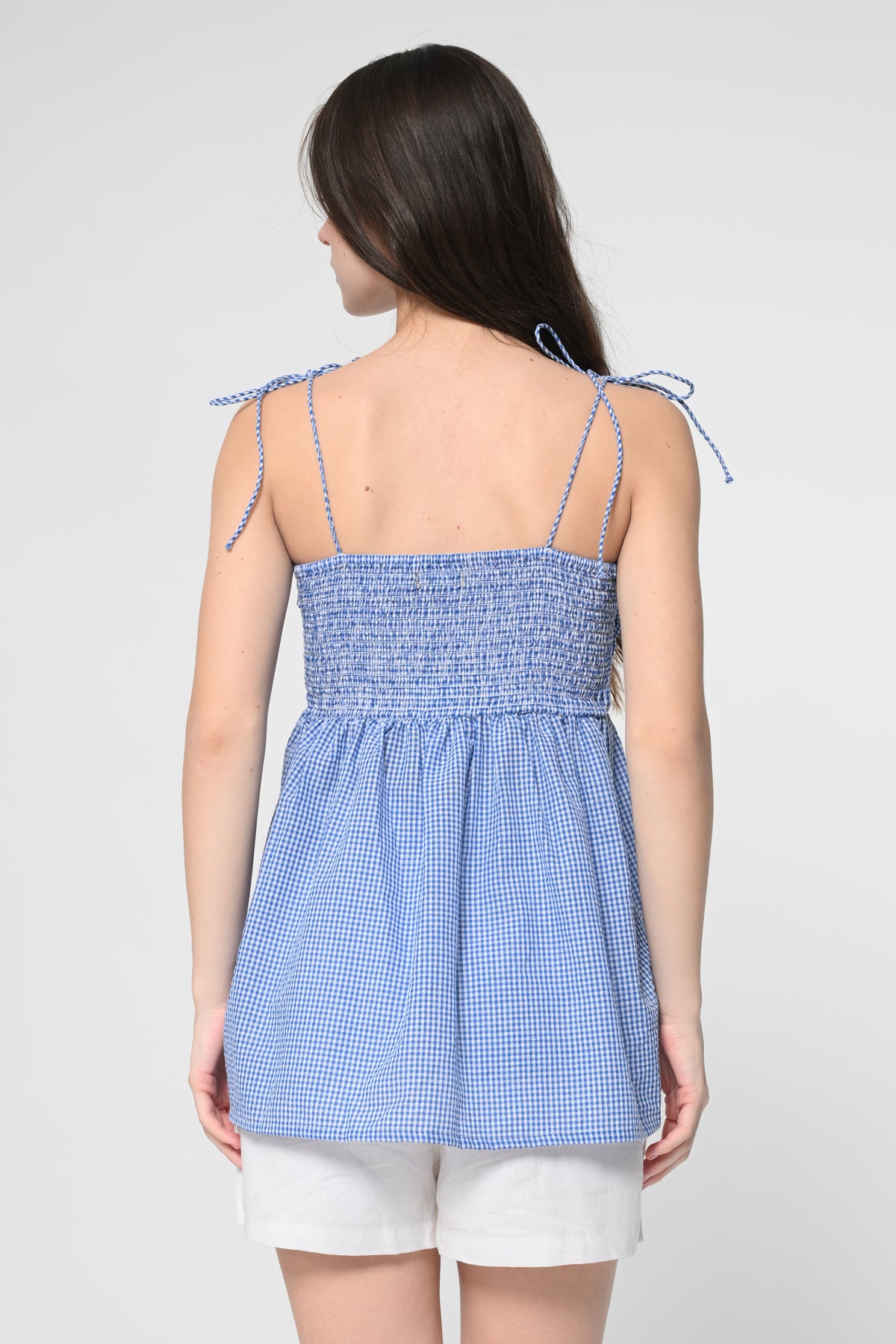 Blue Check Bow Top