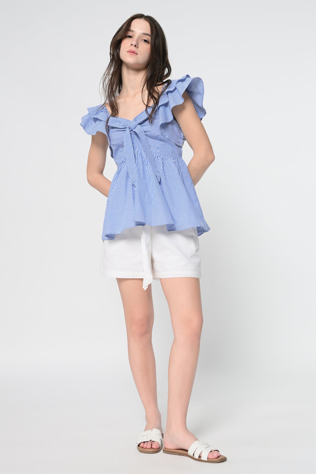 Blue Stripe Frill Top