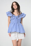 Blue Stripe Frill Top