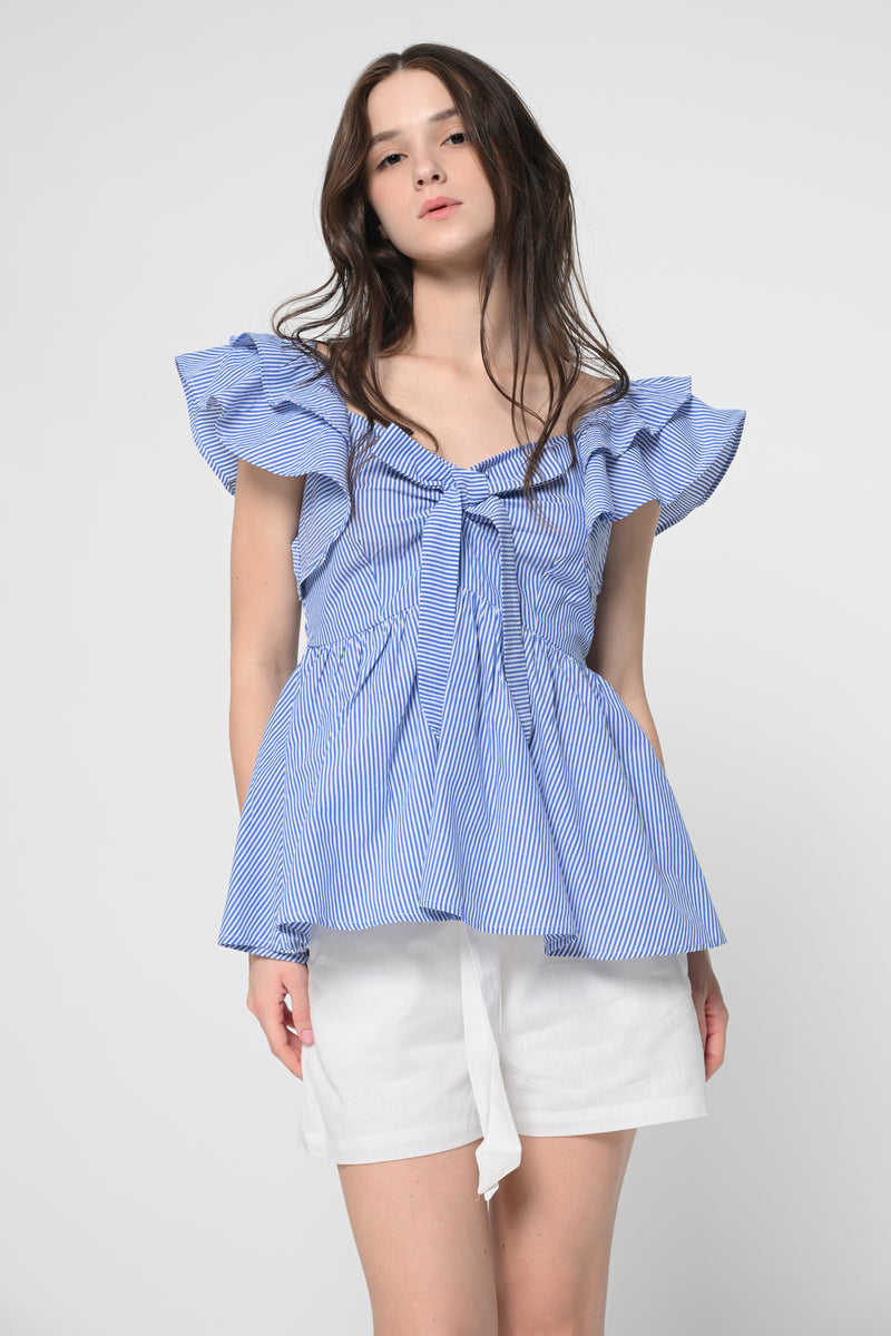 Blue Stripe Frill Top