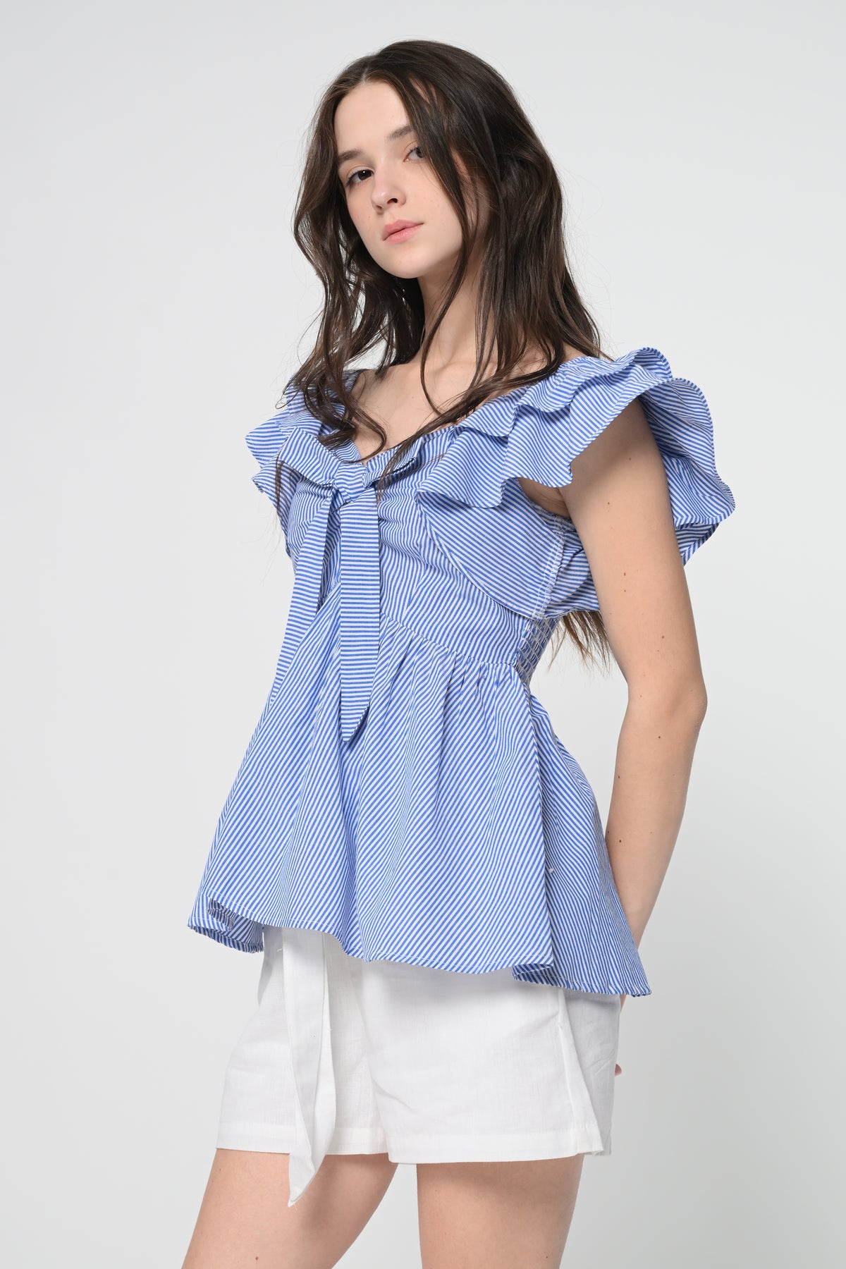 Blue Stripe Frill Top