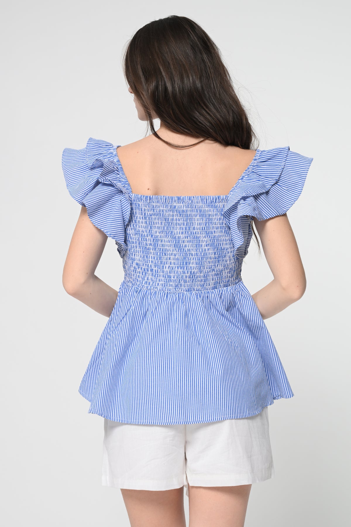 Blue Stripe Frill Top