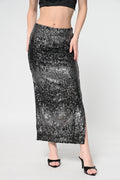 Black Sequins Side Slit Skirt