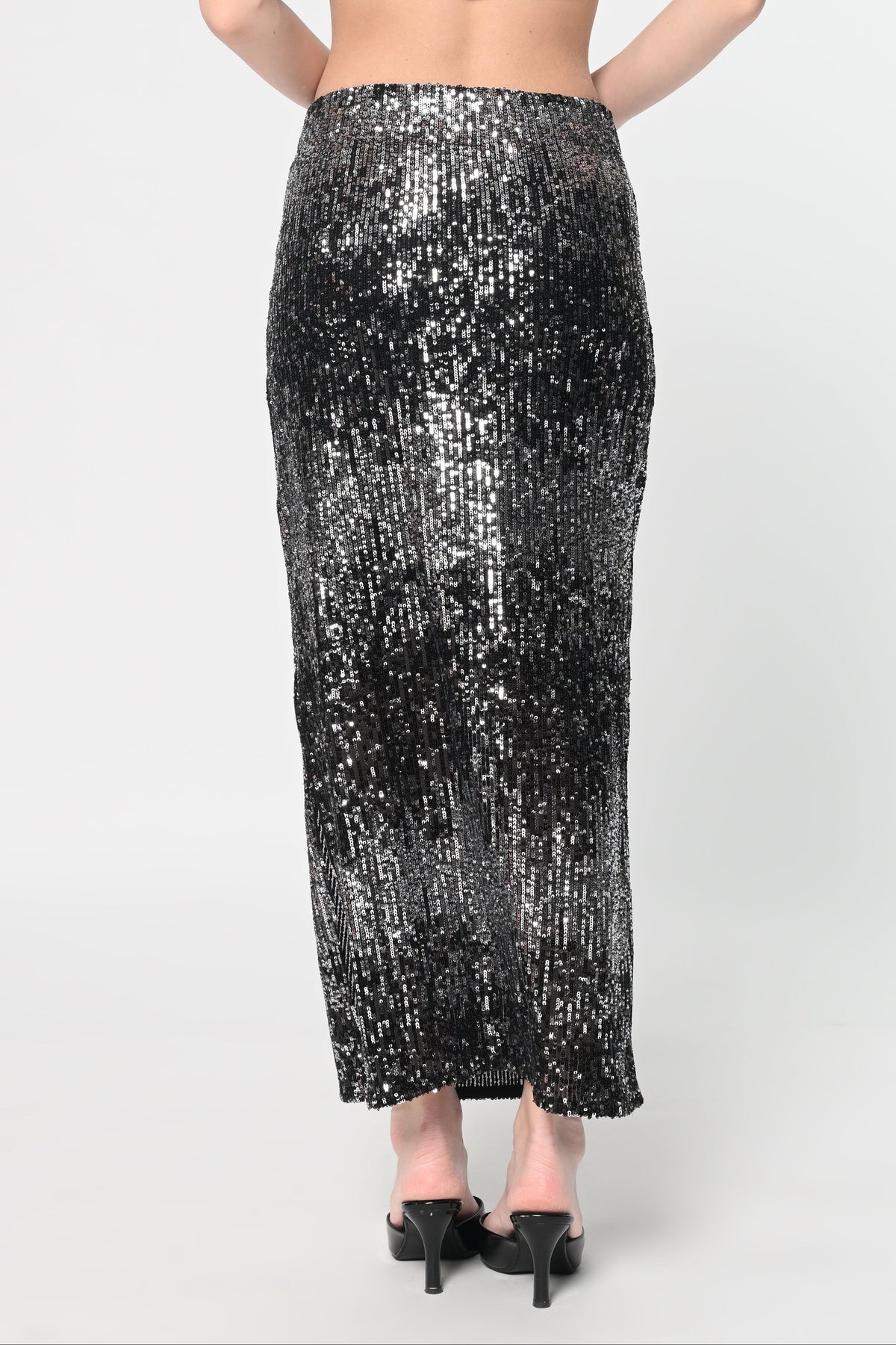 Black Sequins Side Slit Skirt