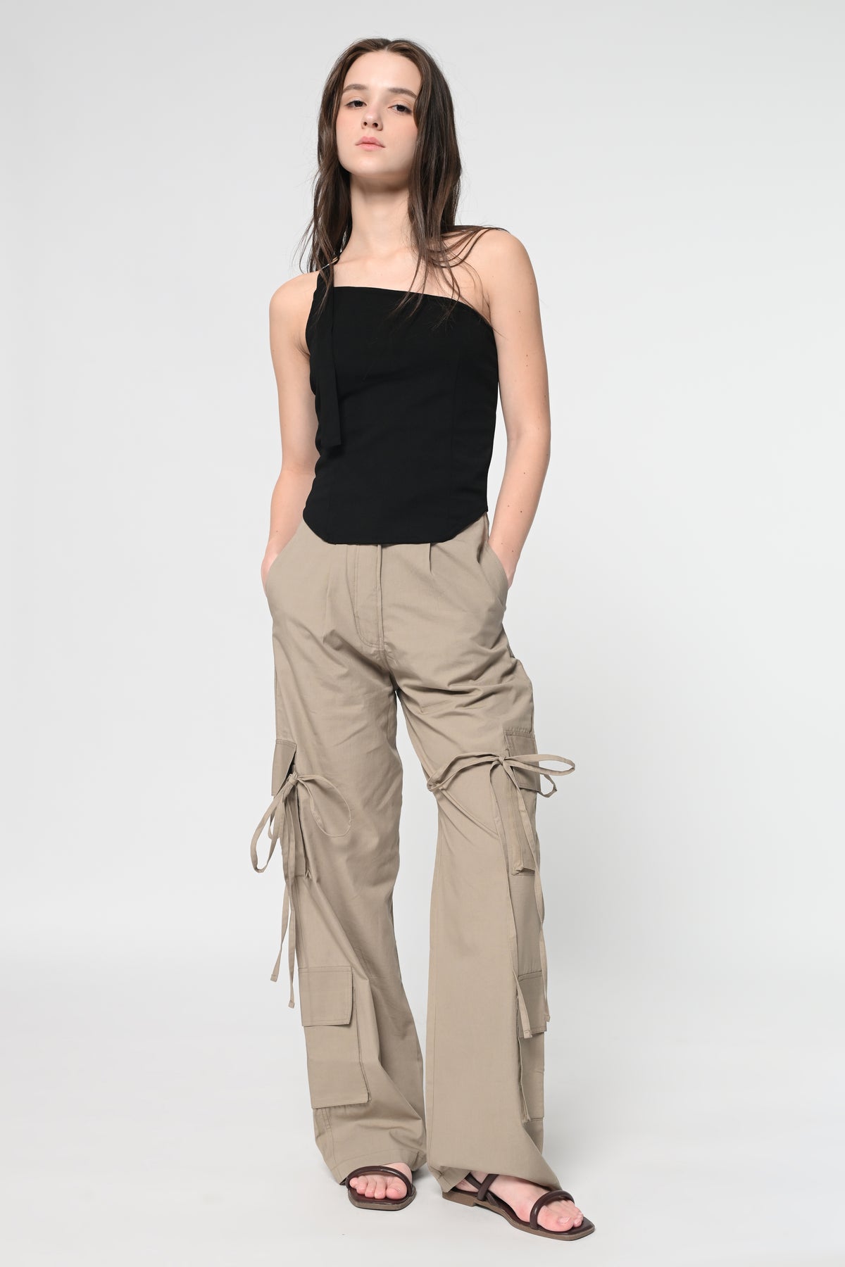 Black One Shoulder D Ring Top