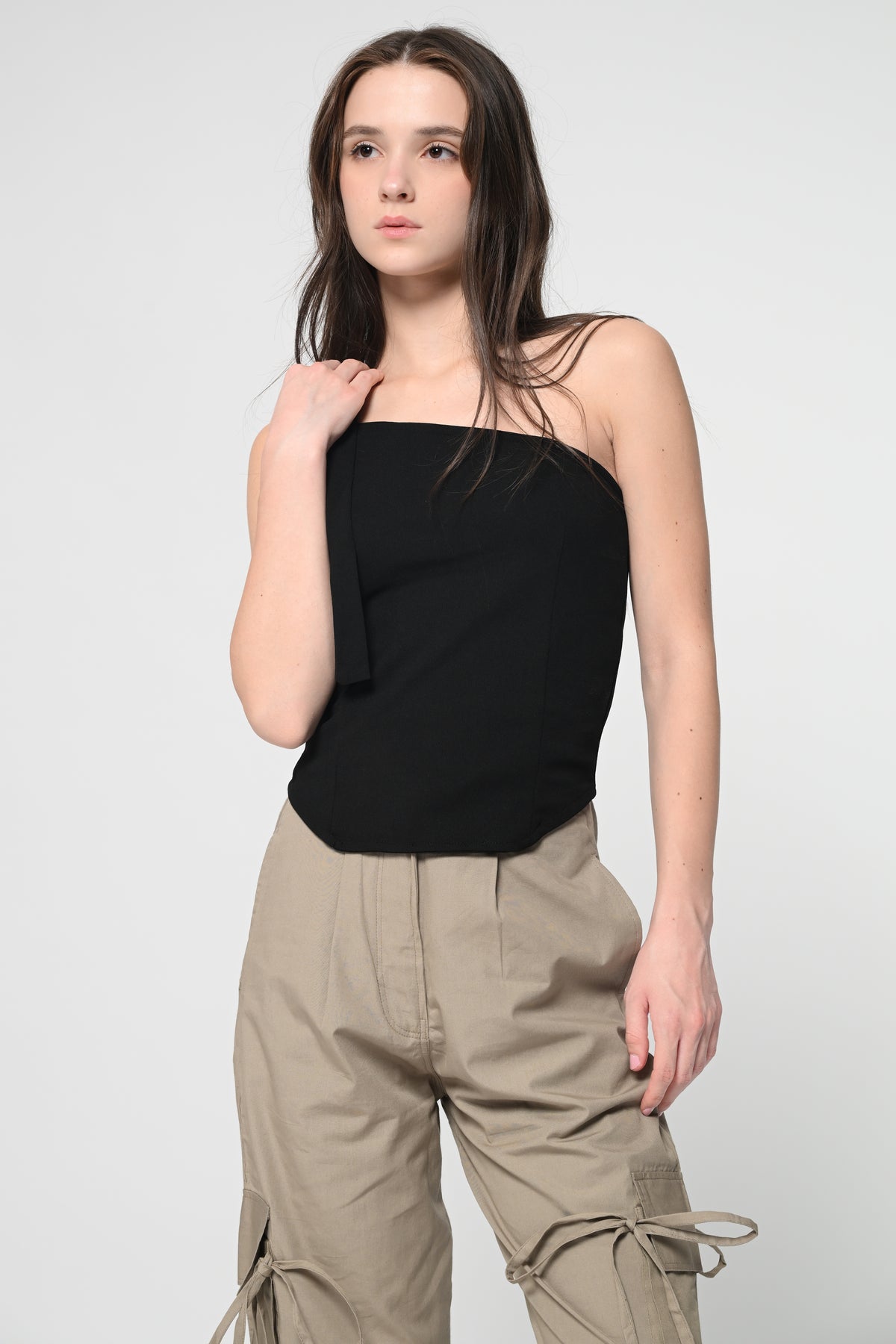 Black One Shoulder D Ring Top