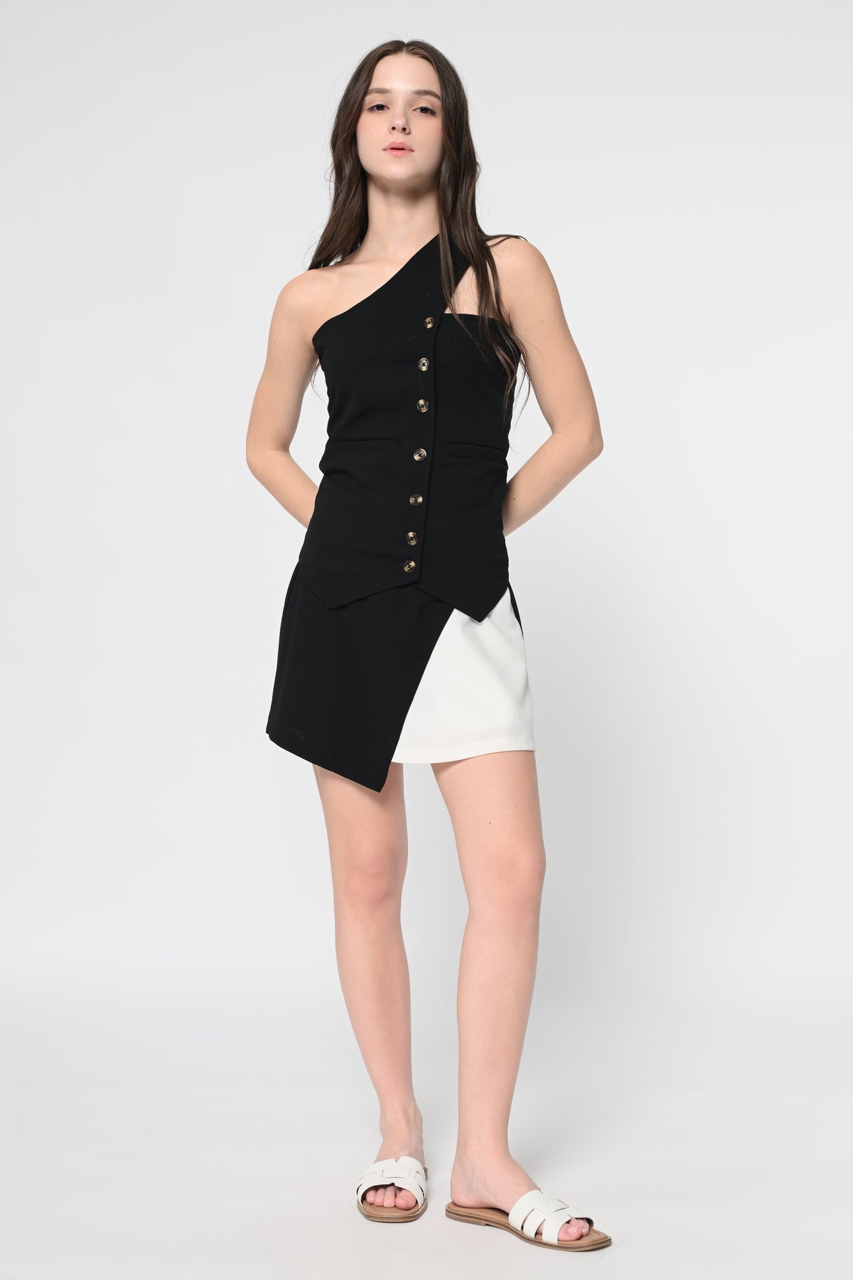 Black Button Top With Tie
