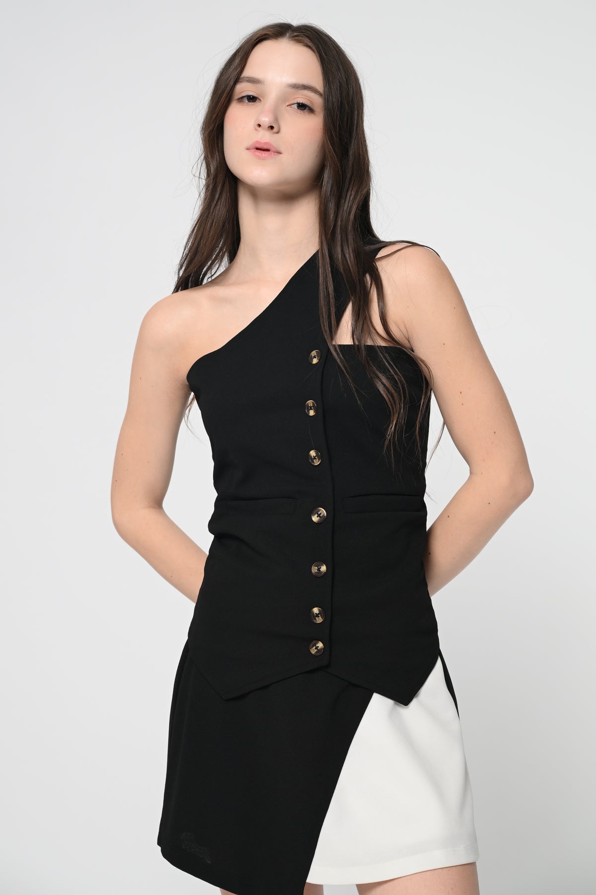 Black Button Top With Tie