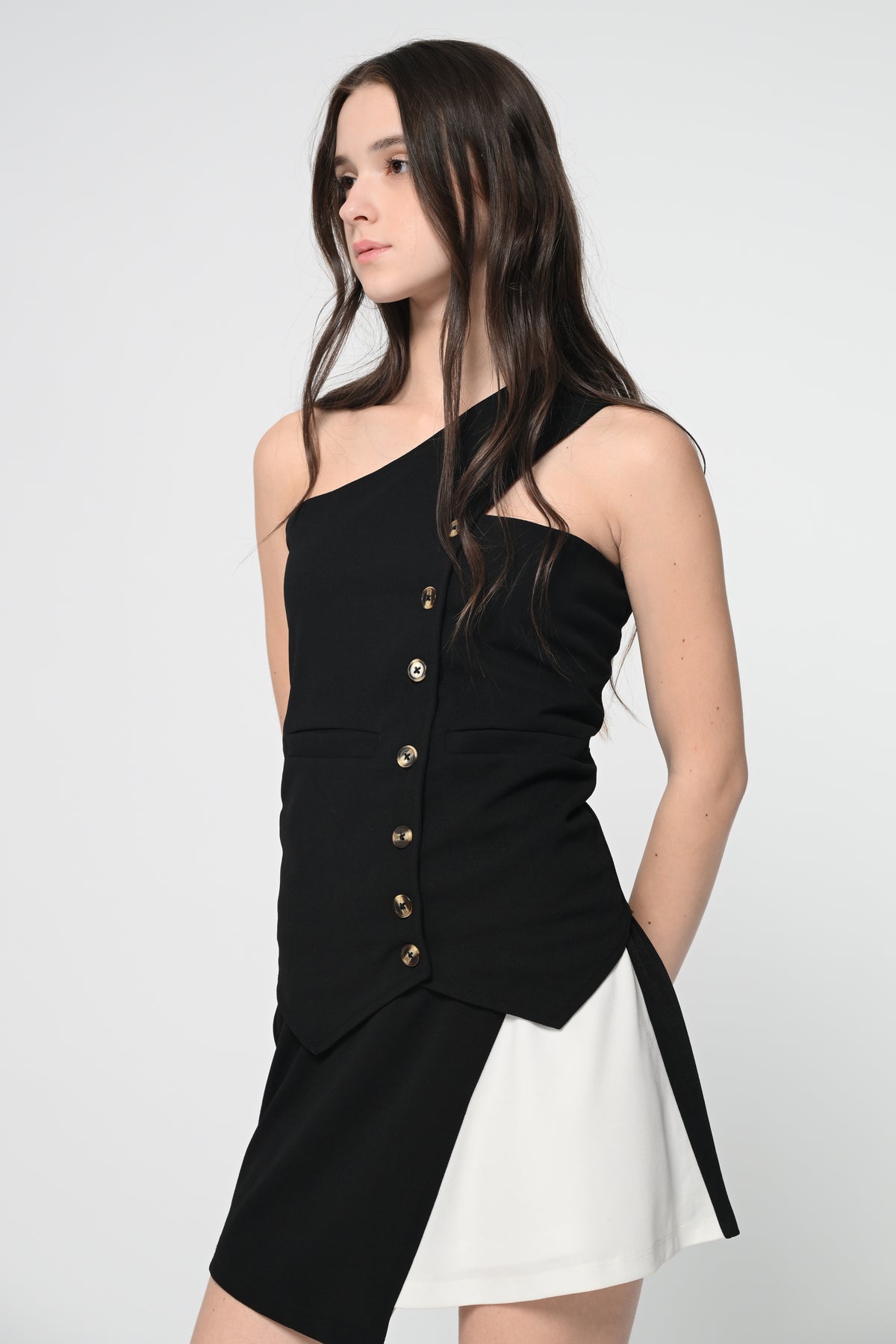 Black Button Top With Tie