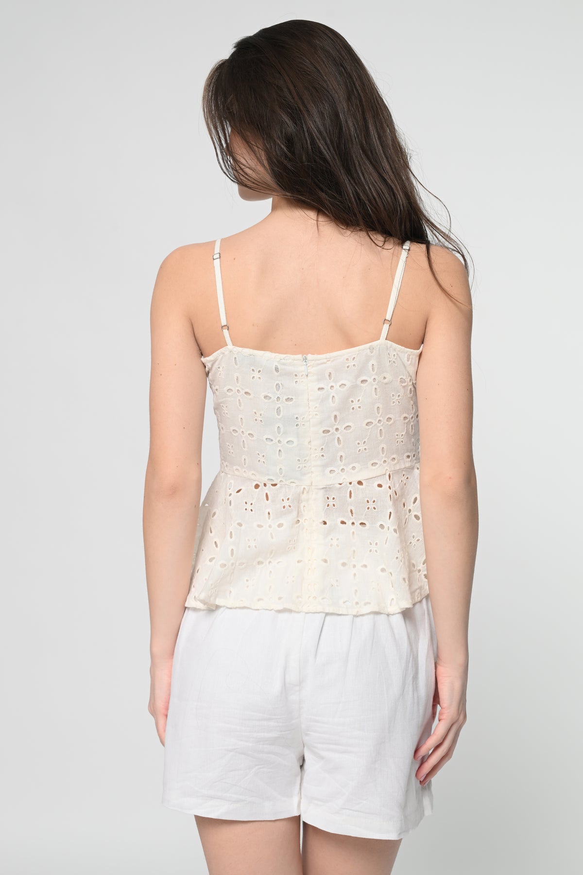 White Schiffli Peplum Top