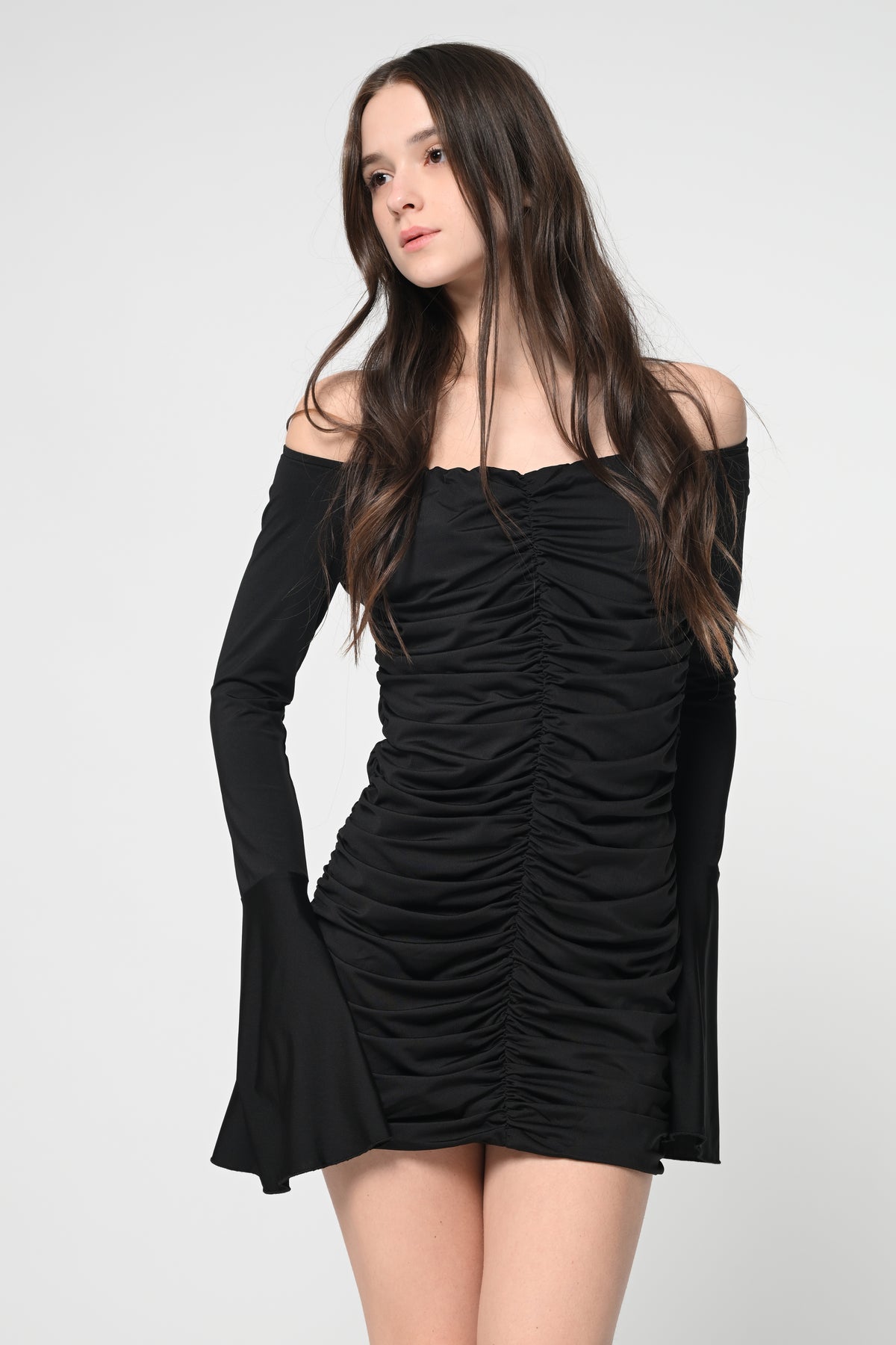 Black Ruched Bodycon Mini Dress