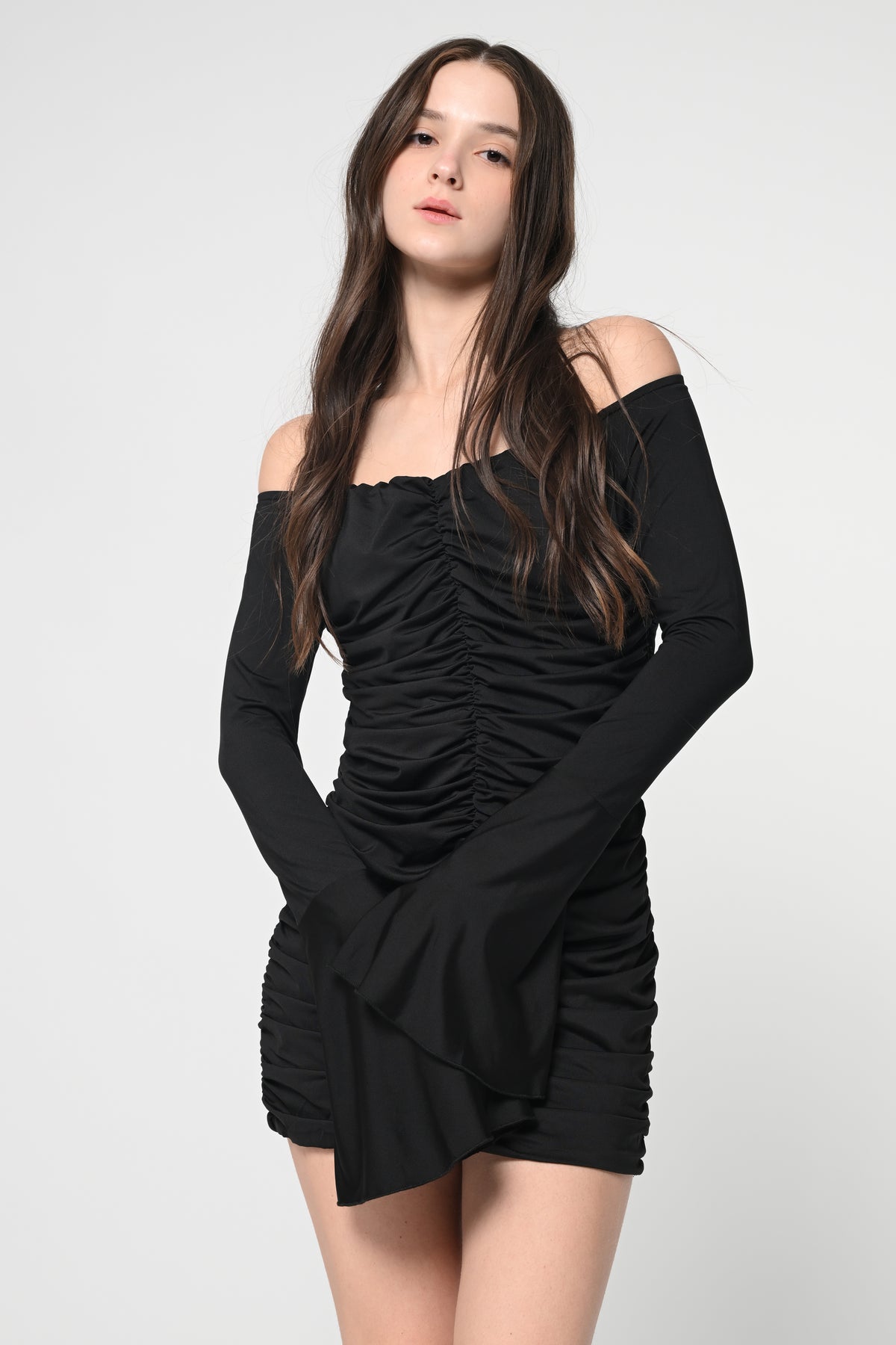 Black Ruched Bodycon Mini Dress