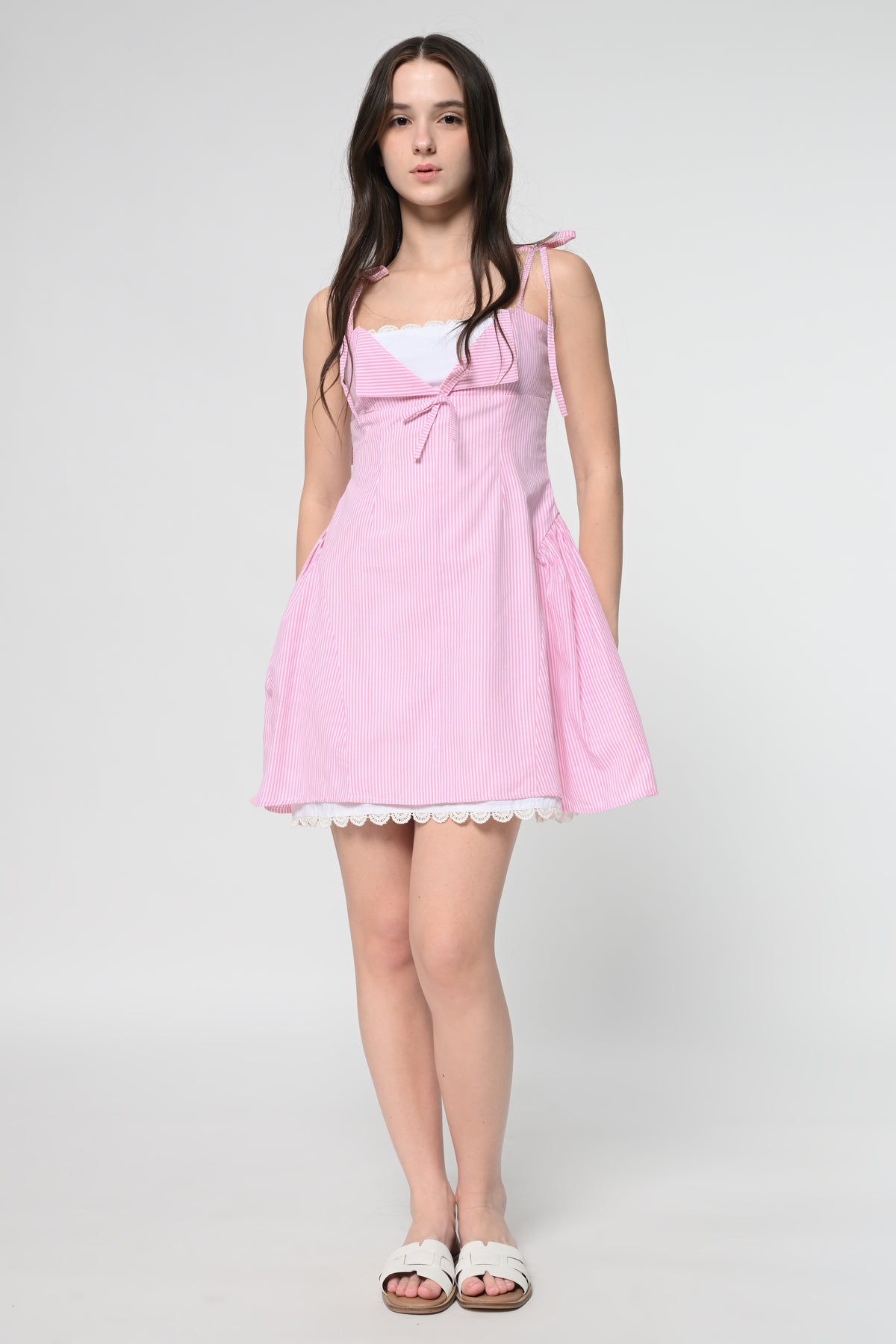Pink Strappy Lace Dress