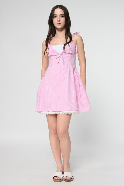 Pink Strappy Lace Dress