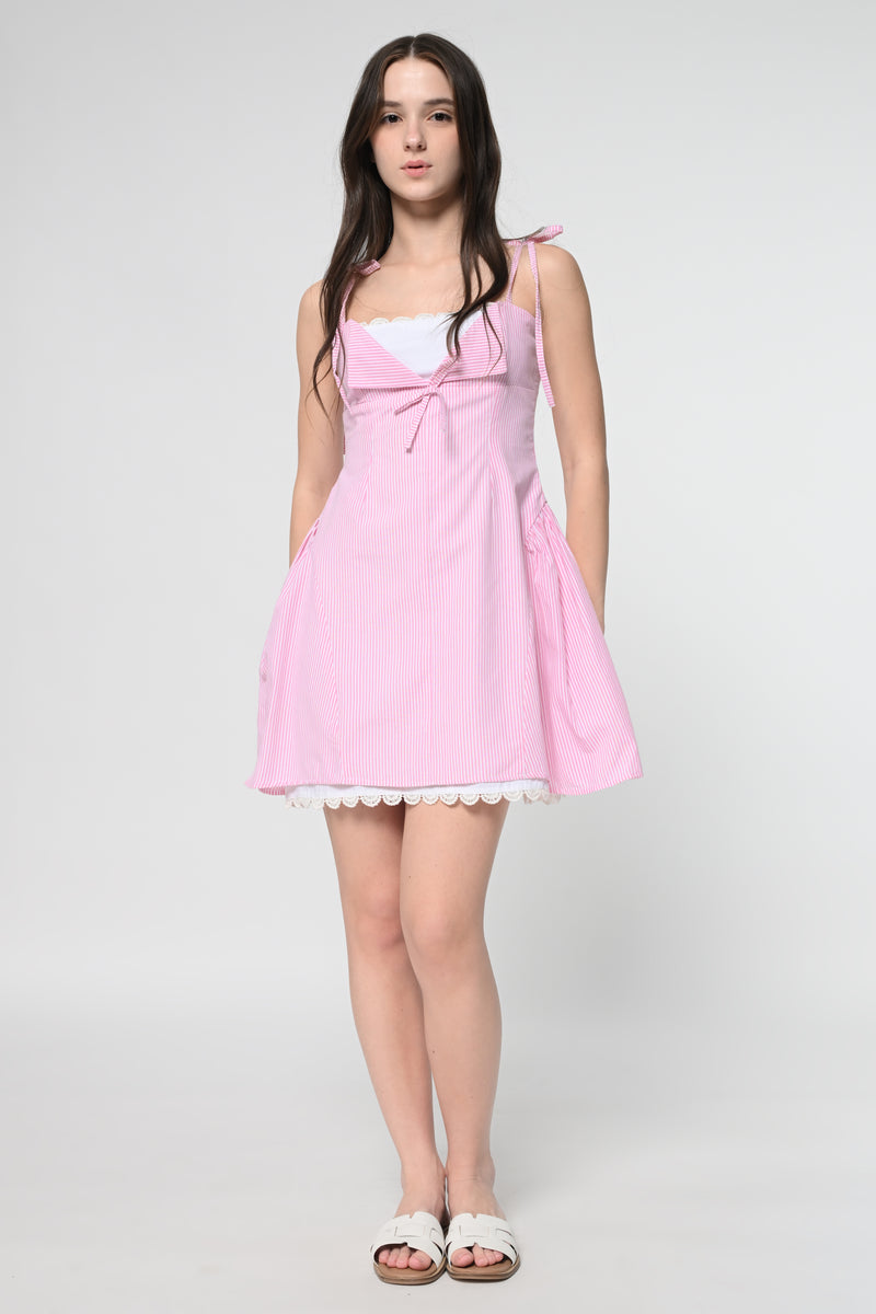 Pink Strappy Lace Dress