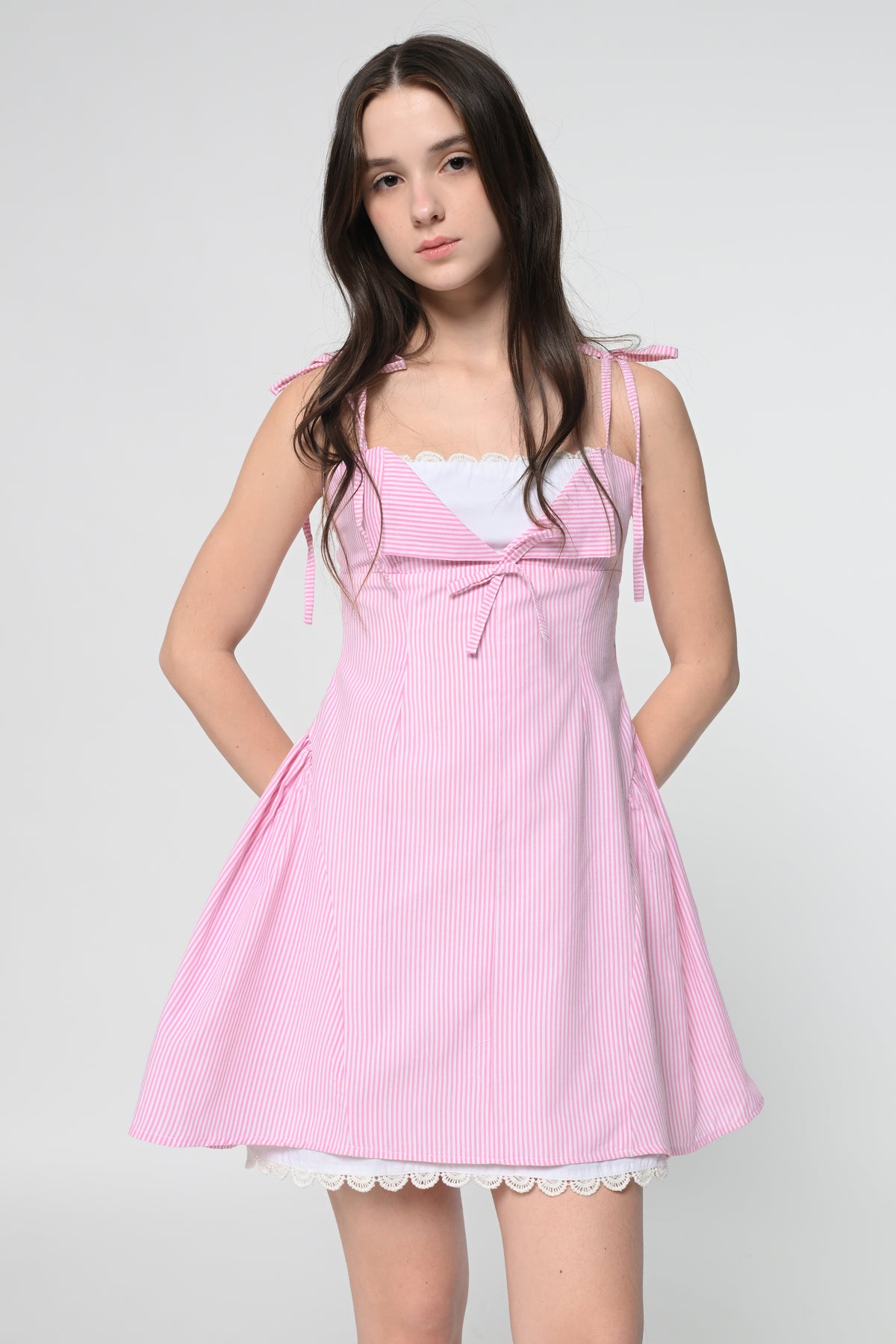 Pink Strappy Lace Dress