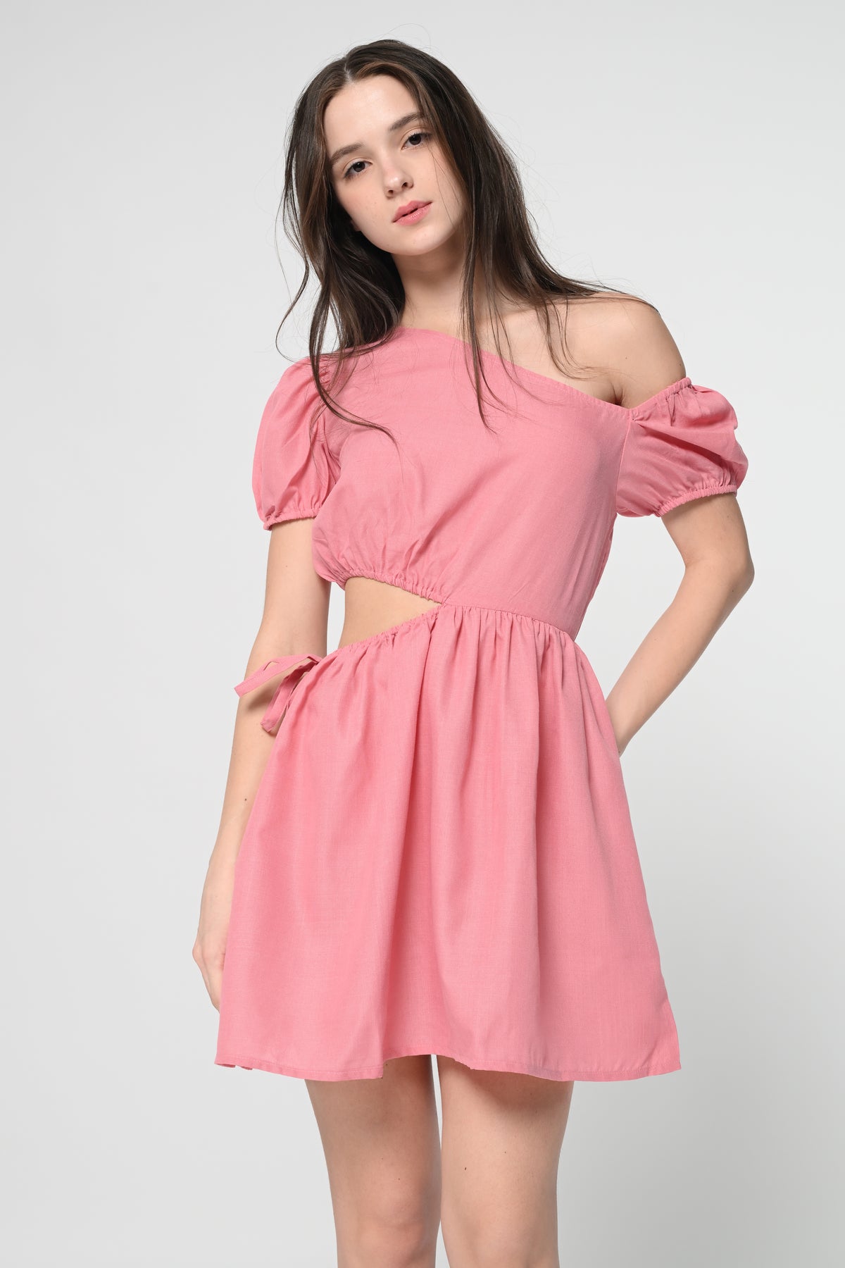 Fuchsia Cut-Out Puff Sleeve Mini Dress