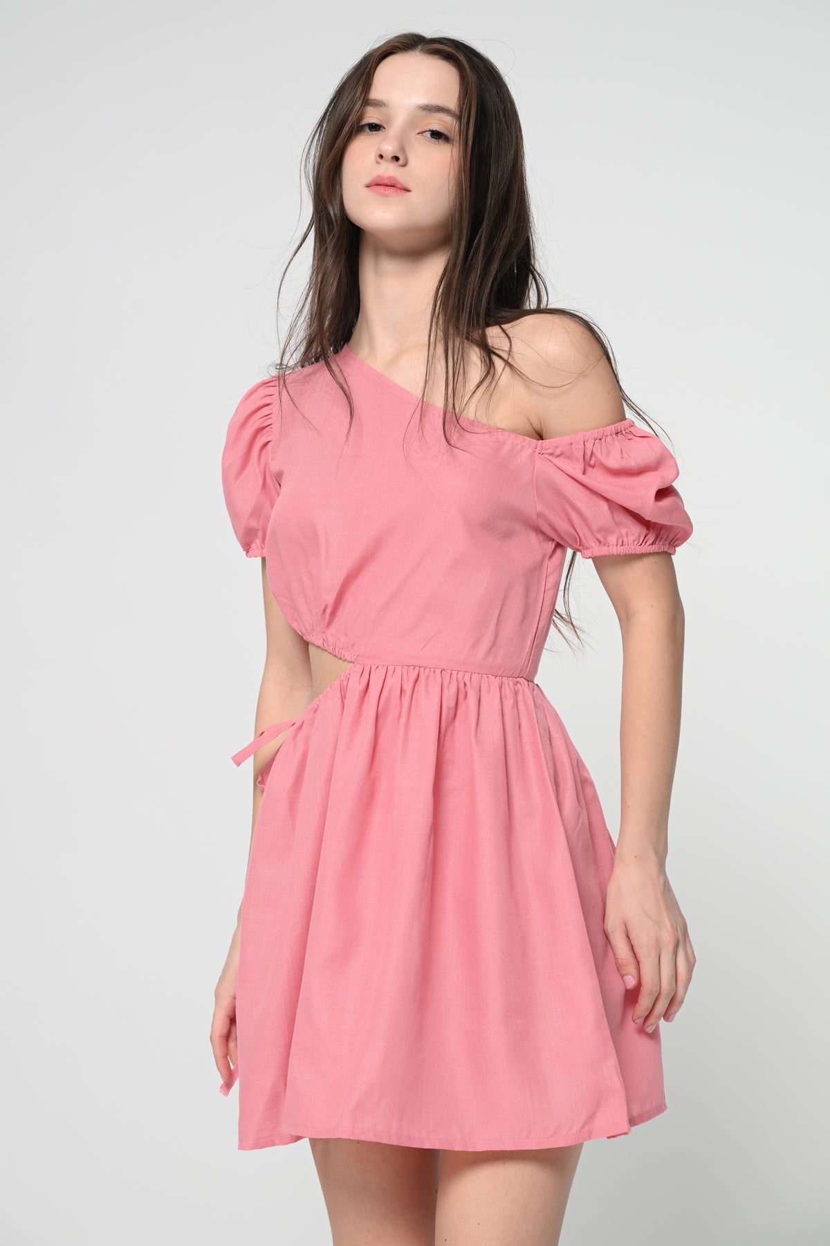 Fuchsia Cut-Out Puff Sleeve Mini Dress