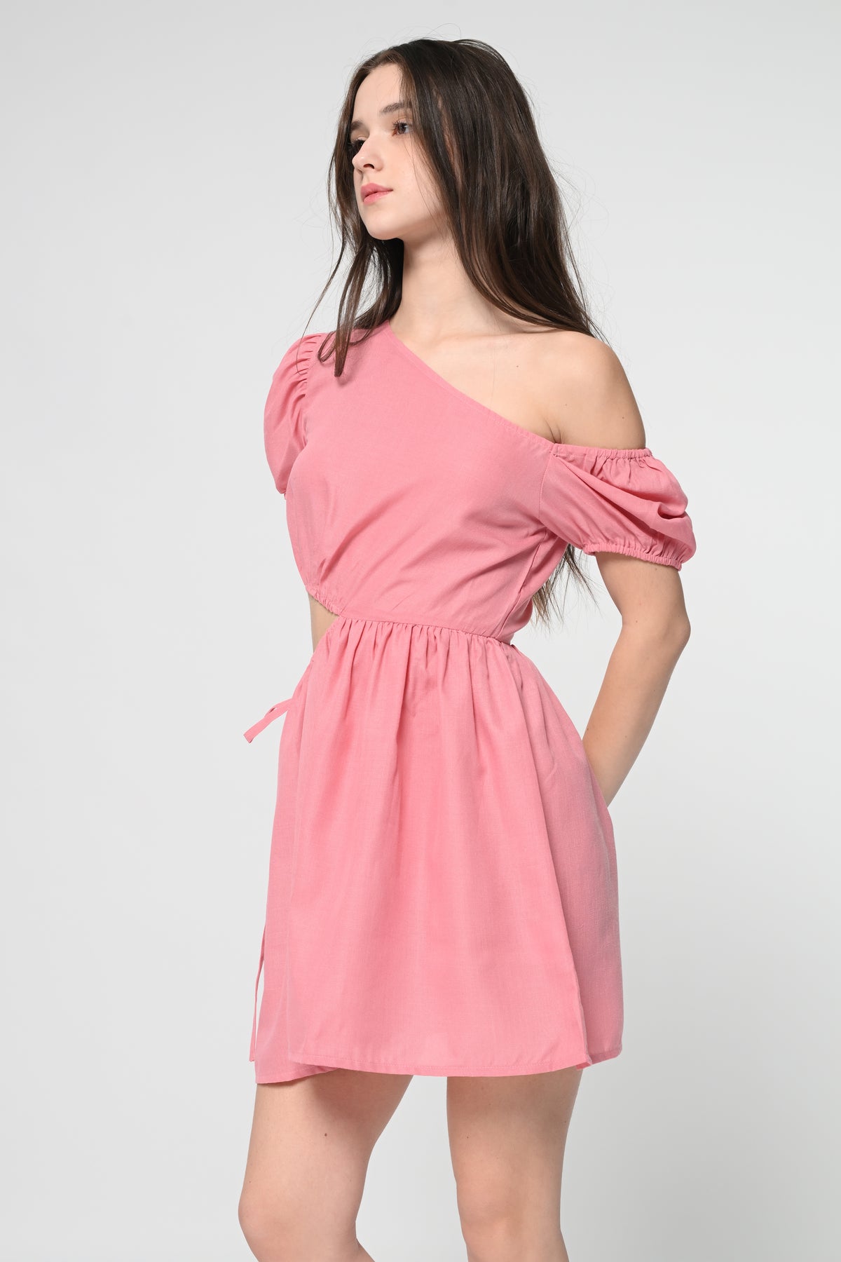 Fuchsia Cut-Out Puff Sleeve Mini Dress