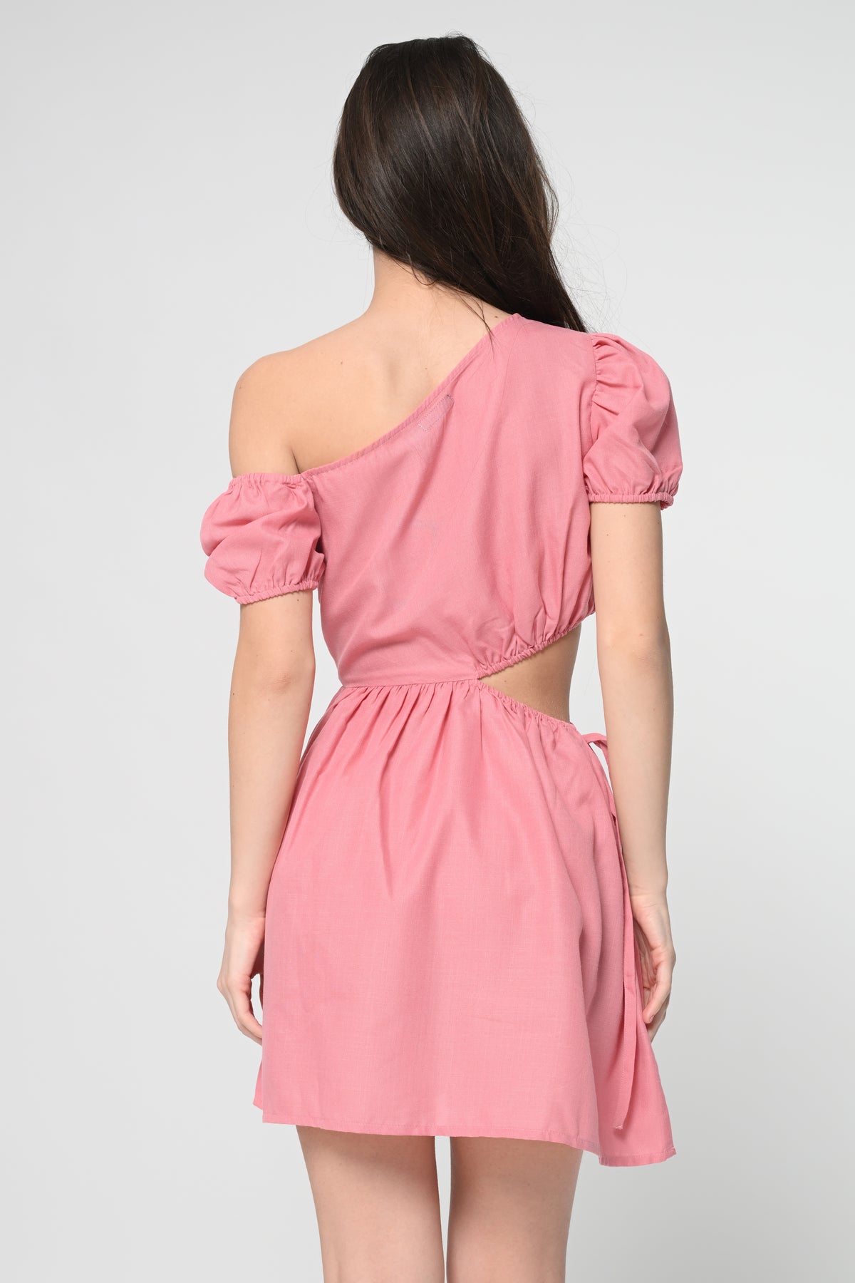 Fuchsia Cut-Out Puff Sleeve Mini Dress