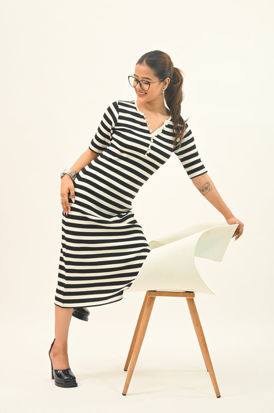 Stripe Pearl detail bodycon dress