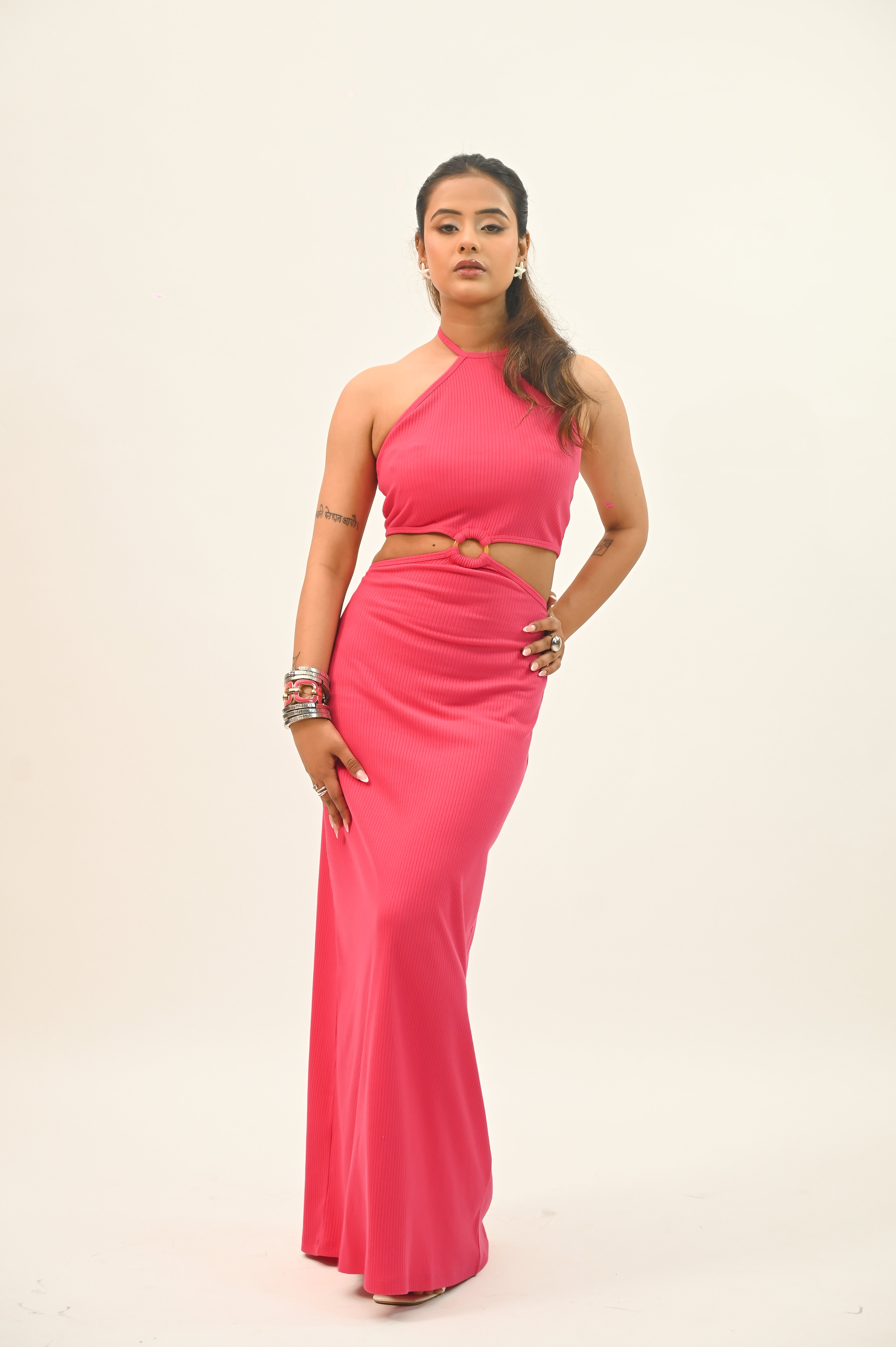 Fuchsia Ring-Detail Bodycon Maxi Dress