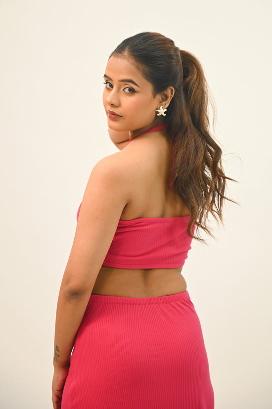 Fuchsia Ring-Detail Bodycon Maxi Dress