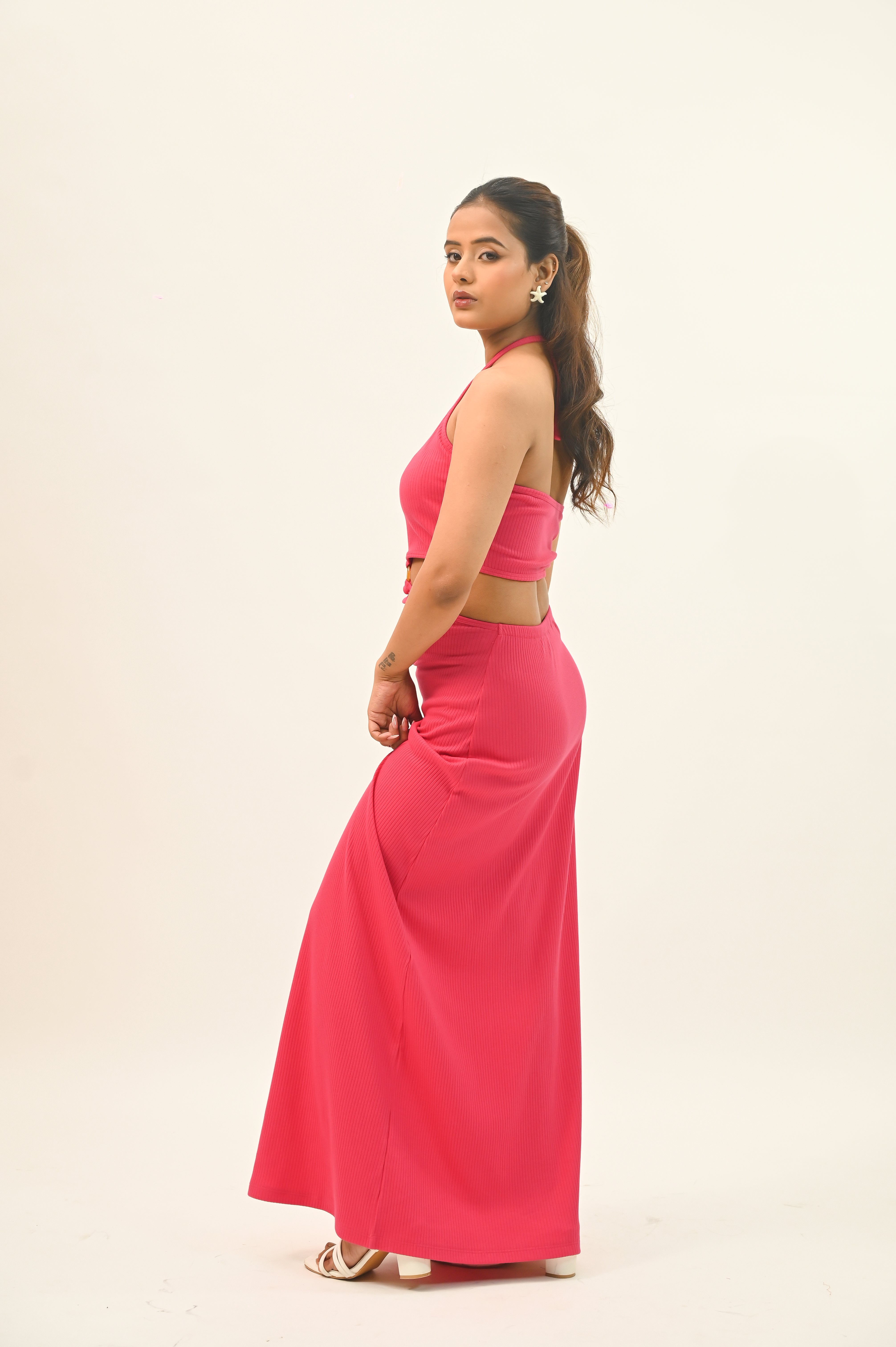 Fuchsia Ring-Detail Bodycon Maxi Dress