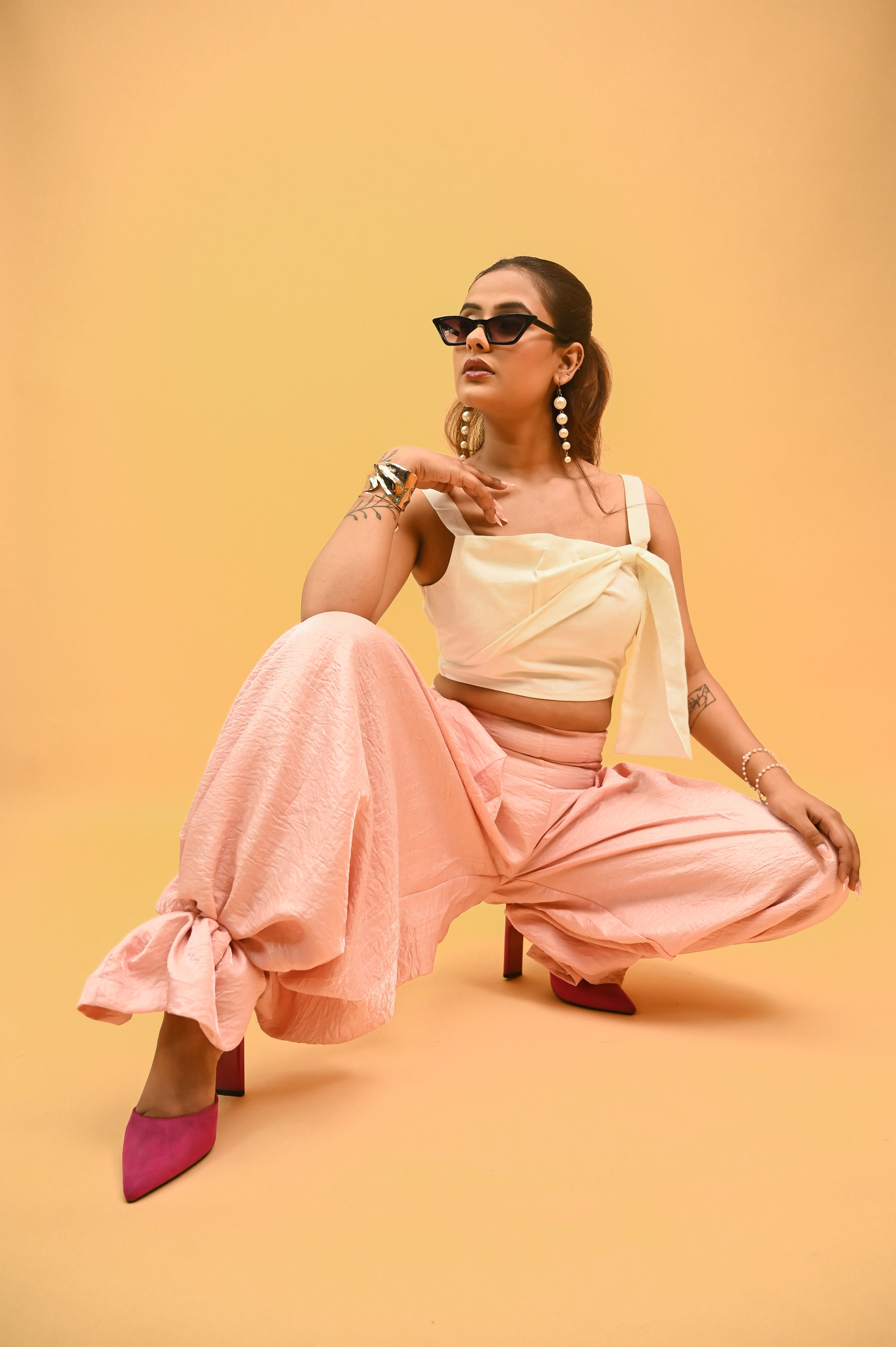 High-Waisted Peach Flare Trousers