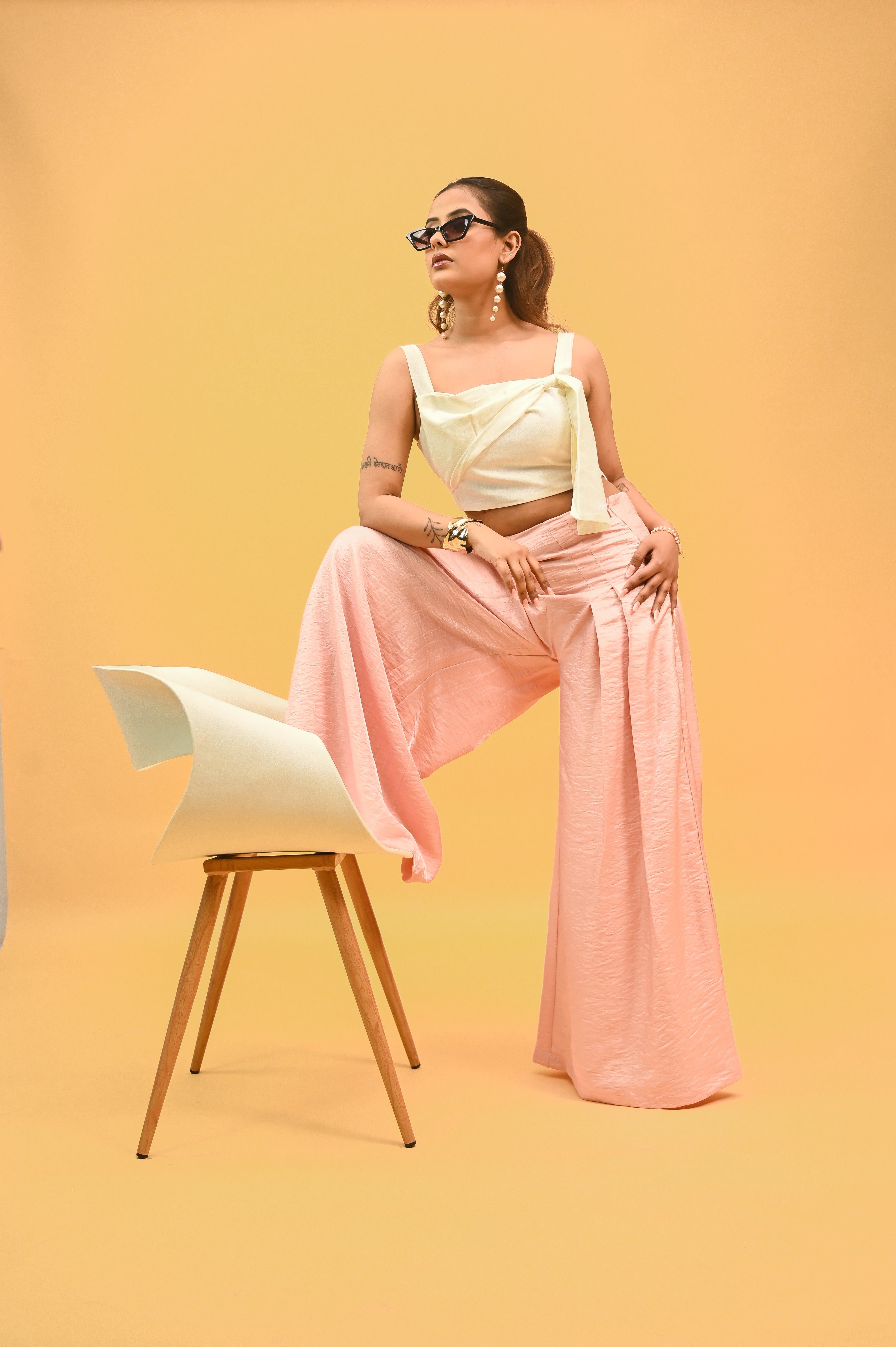 High-Waisted Peach Flare Trousers