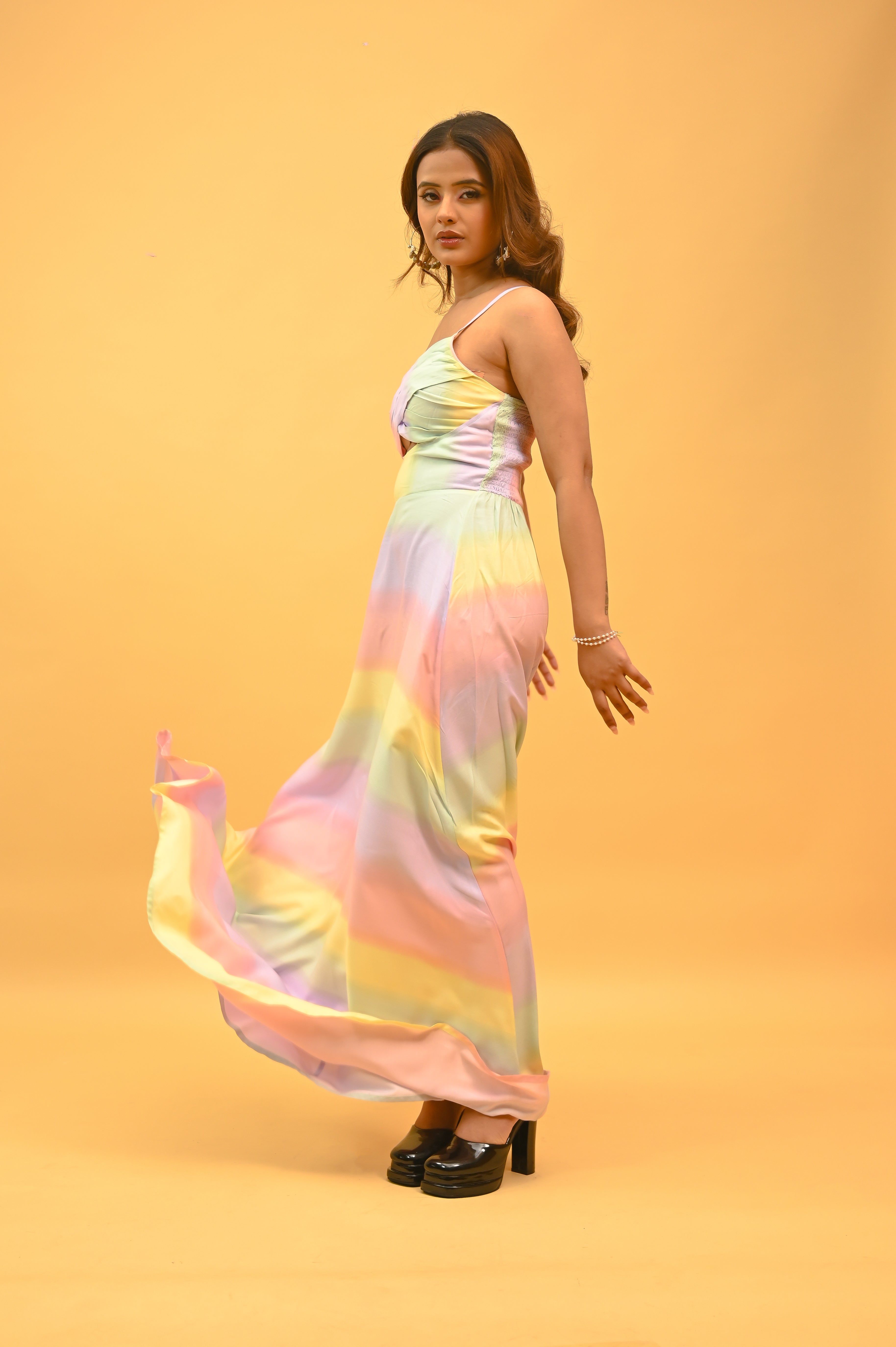 Pastel Prism Strappy Maxi Dress