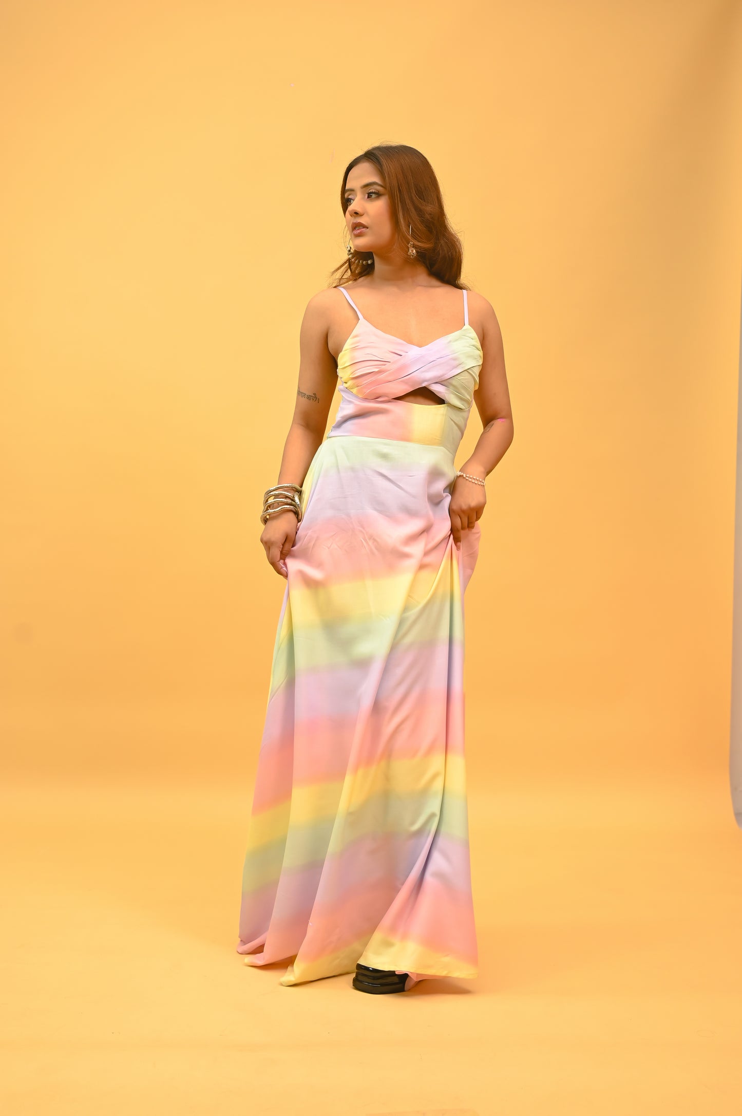 Pastel Prism Strappy Maxi Dress