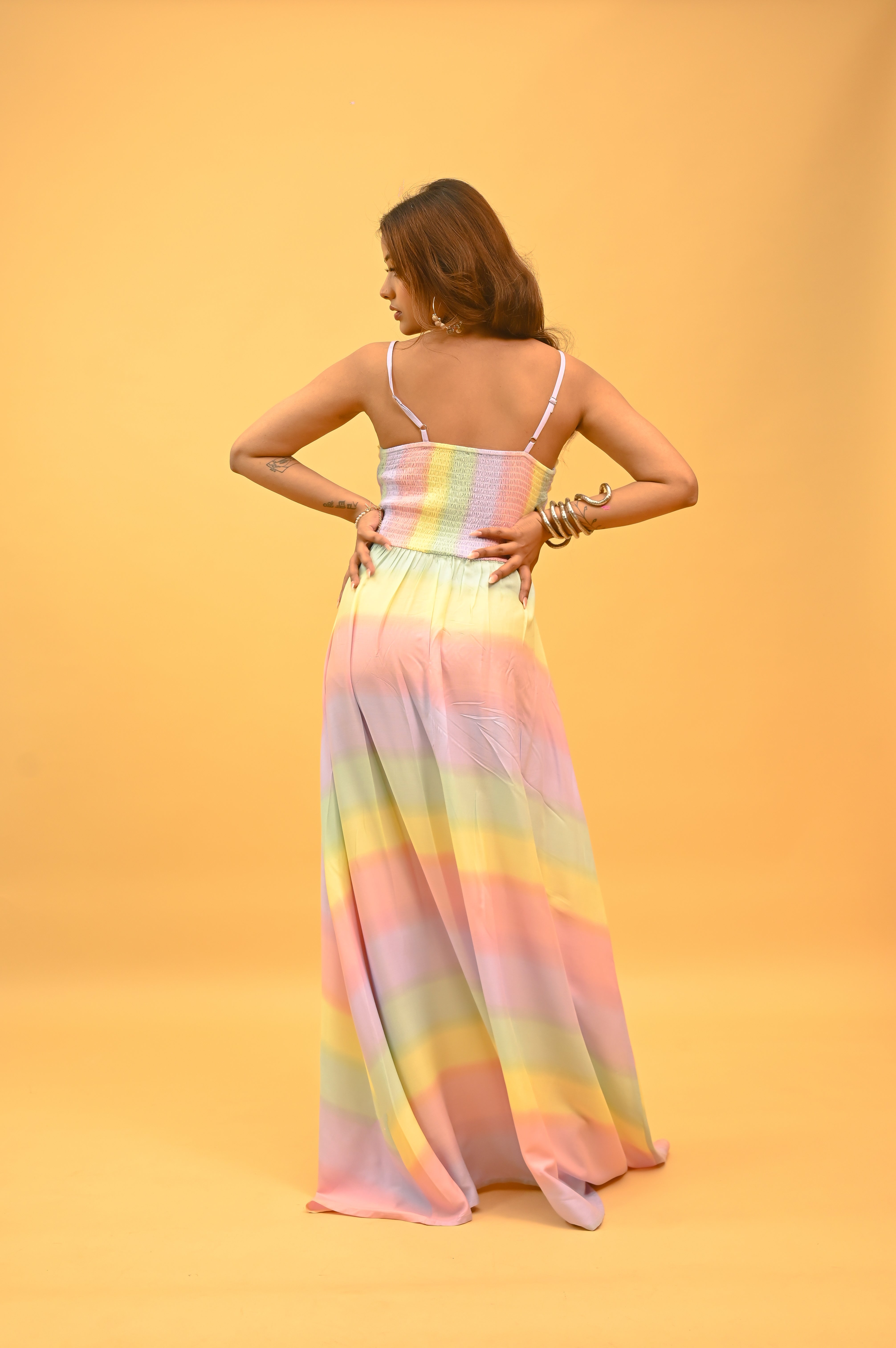 Pastel Prism Strappy Maxi Dress