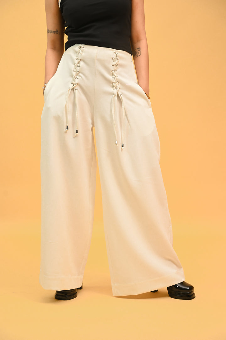 White Lace-Up Trousers
