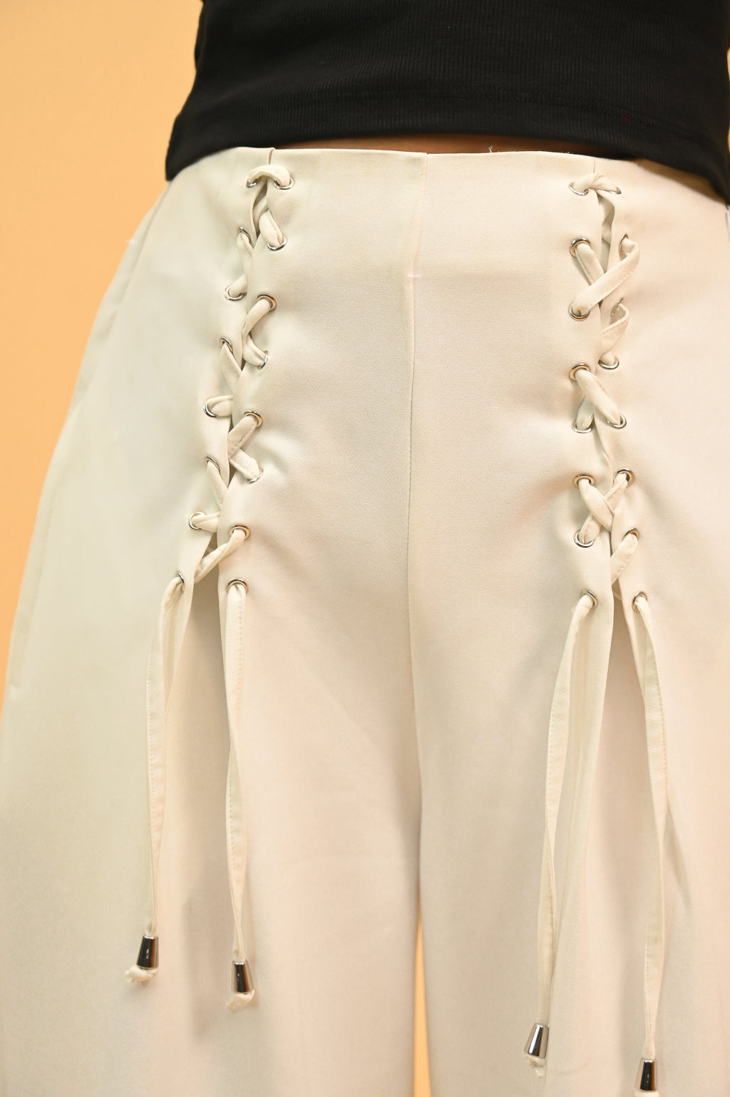 White Lace-Up Trousers