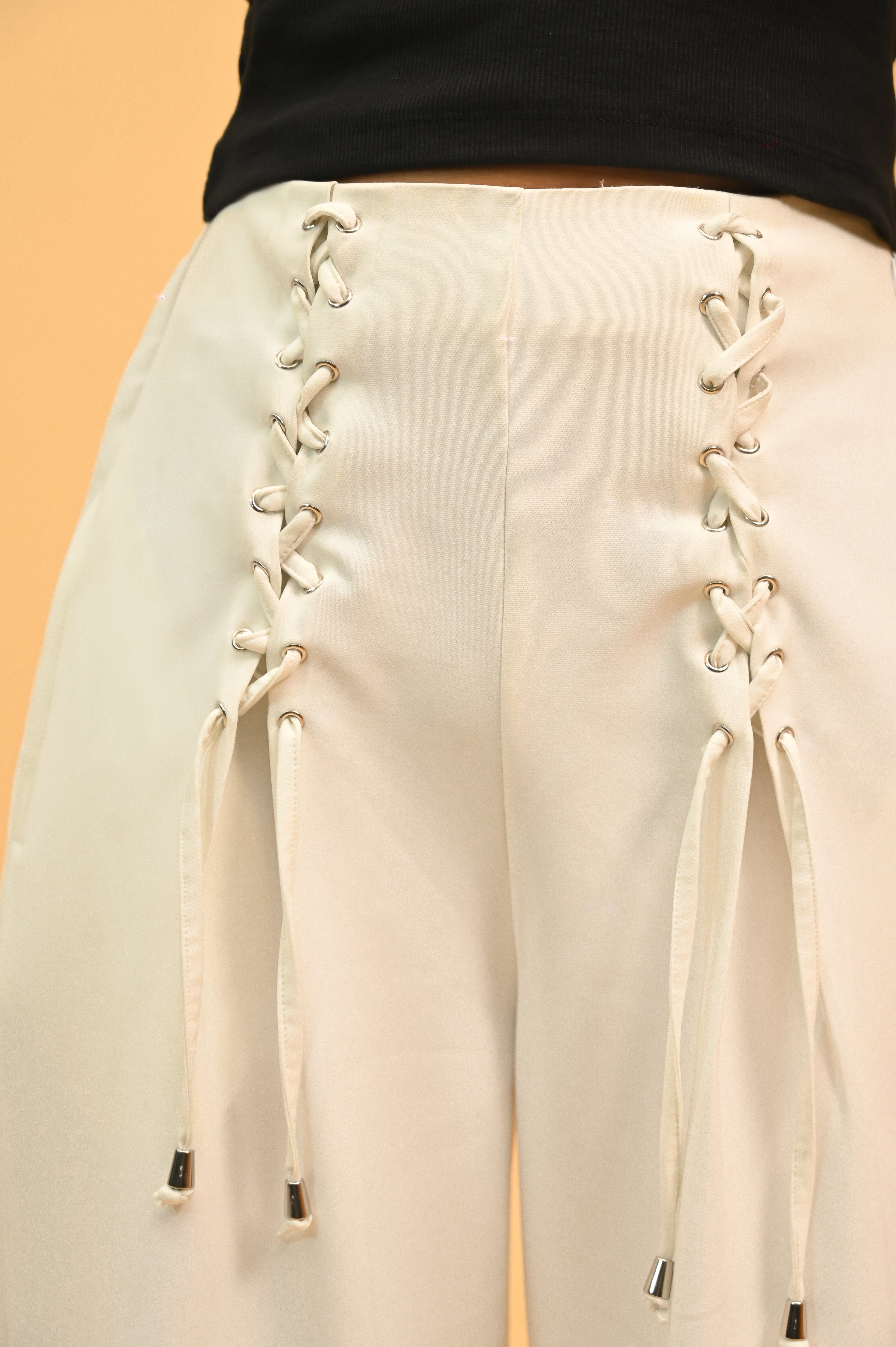 White Lace-Up Trousers