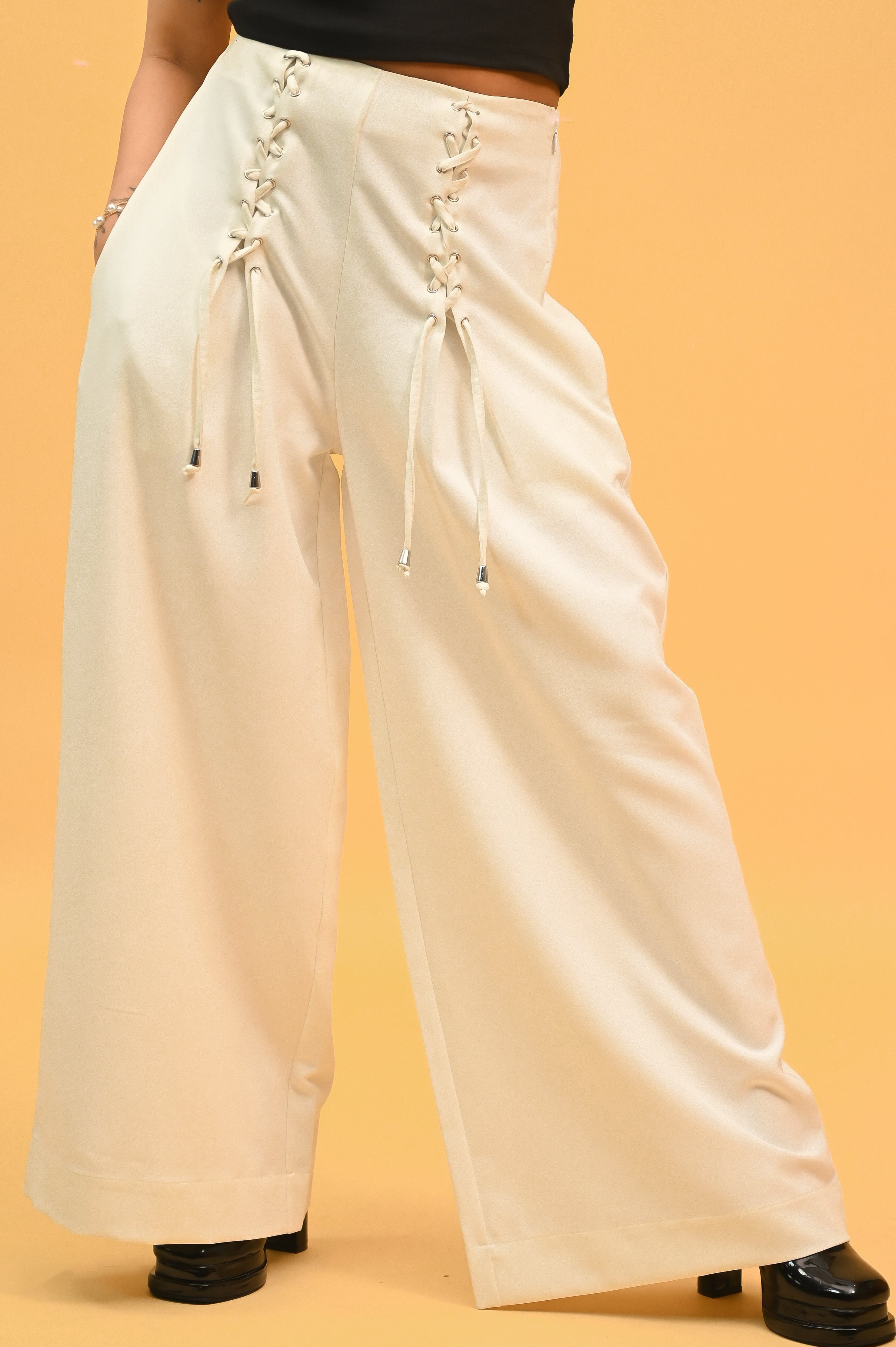 White Lace-Up Trousers