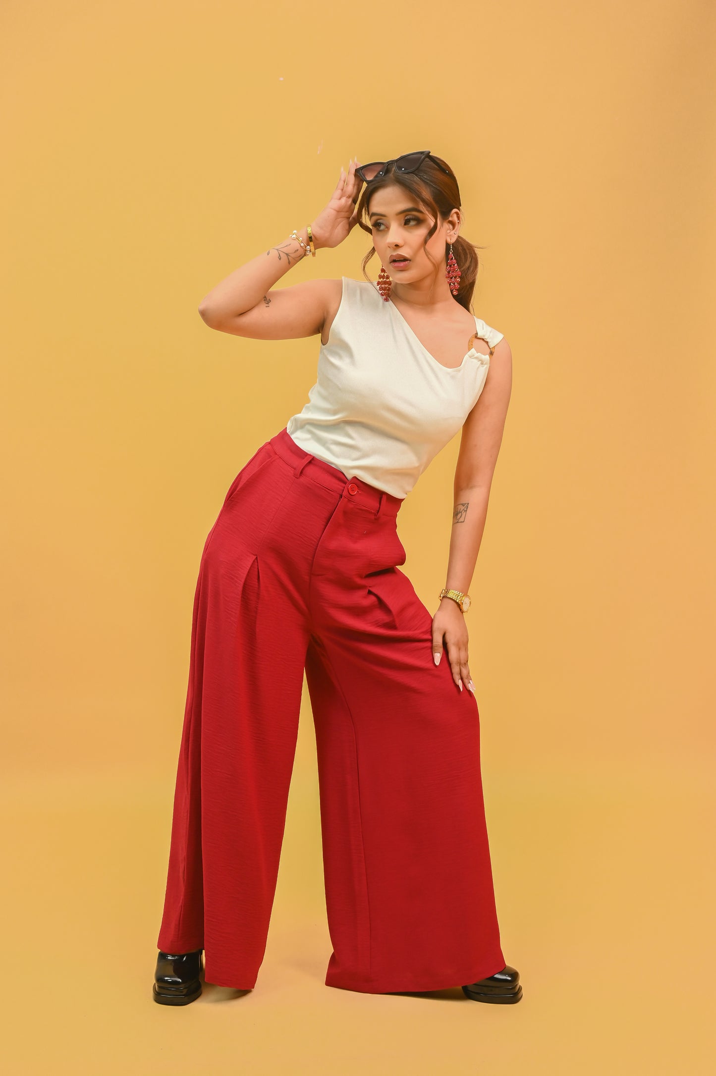Maroon Front-Pleated Trousers